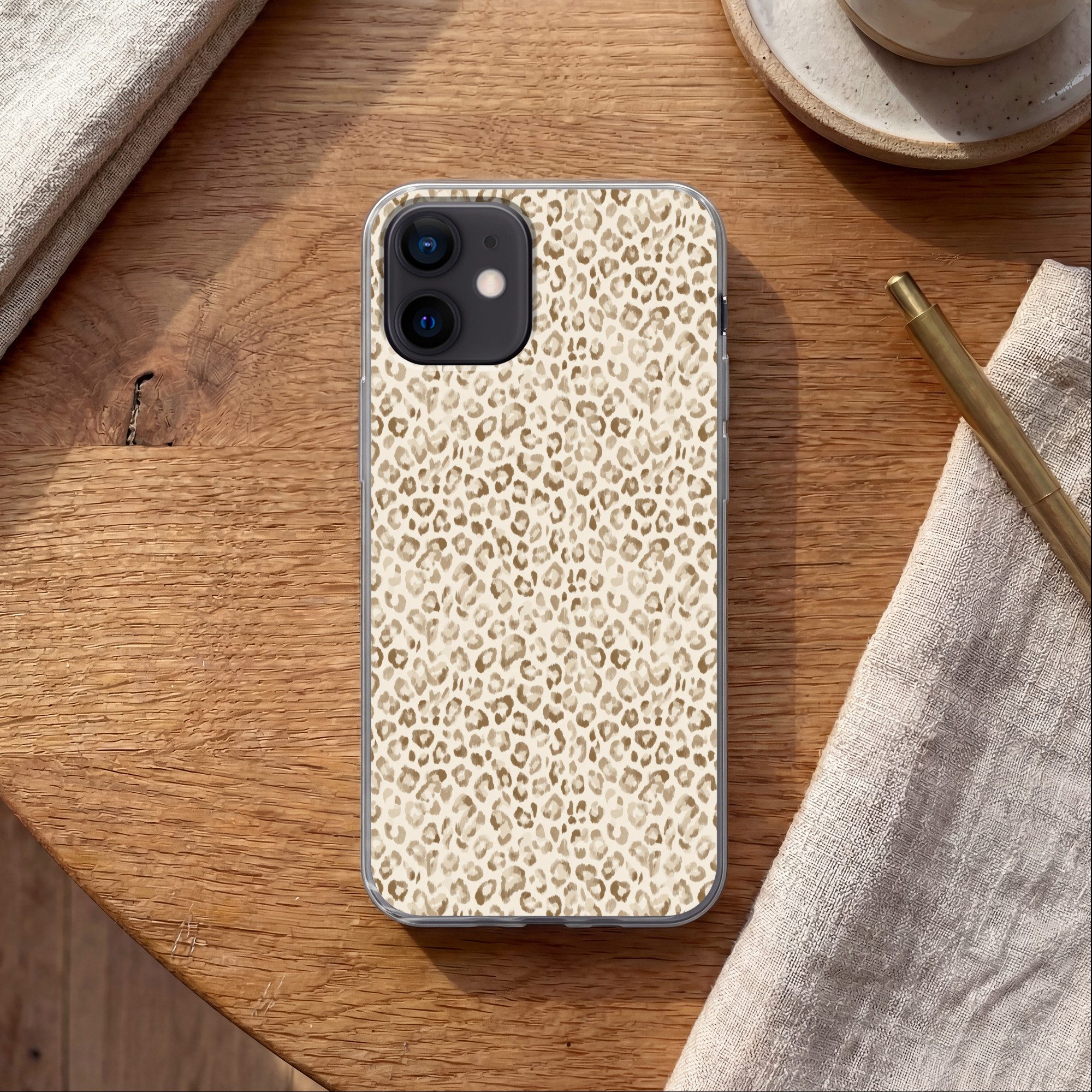 MuchoWow Handyhülle für Apple iPhone 12 Leopard - Klassisch - Beige, Smartphone-Bumper, Print, Handy Schutzhülle Dünn