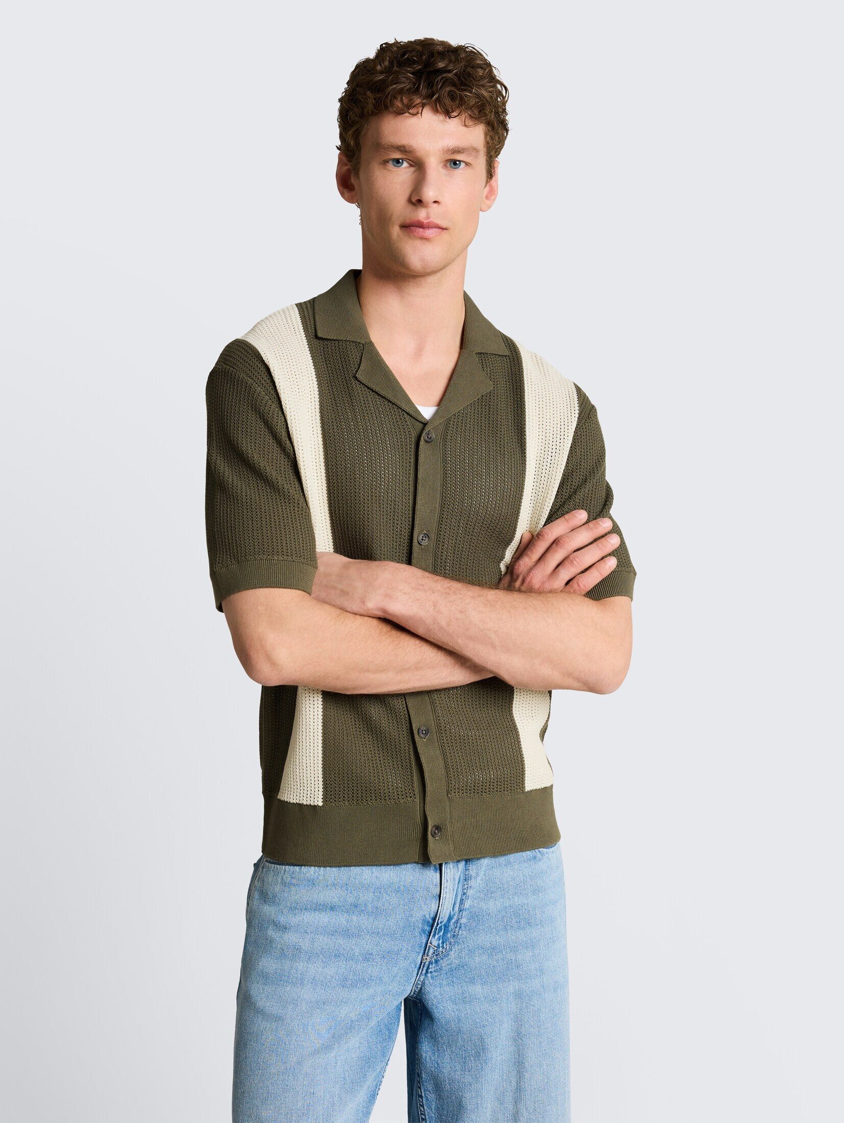 TOM TAILOR Denim Pullover & Strickjacken Strickhemd mit Resort Kragen und Knopfleiste