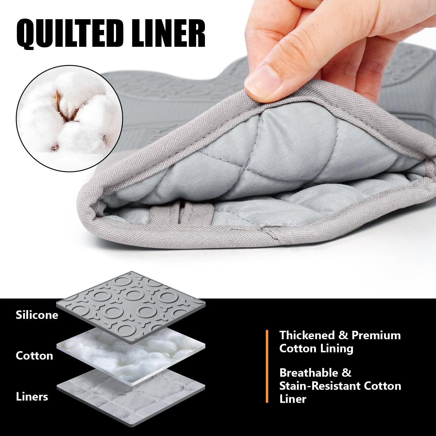 SURFOU Topfhandschuhe Ofenhandschuhe Topflappen Topfhandschuhe 6er Set Lange Backhandschuhe, (Kochhandschuhe, Oven Gloves, Topflappen Handschuh, Ofenhandschuhe Hitzebestaendig, Hitzebeständig bis 260°C, extra langen Handschuhen, BPA-freies Lebensmittel-Silikon & Baumwoll-Futter – Spülmaschinengeeigne, rutschfeste Oberfläche, inkl. Mini-Greifhandschuhen), Rutschschutz, Verlängern, Weich