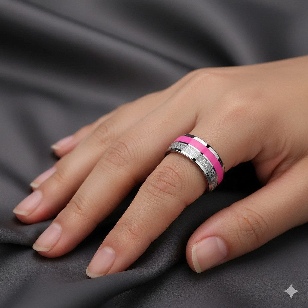 Taffstyle Fingerring Damenring Edelstahl Pink Epoxy hochglanzpoliert Verlob günstig online kaufen
