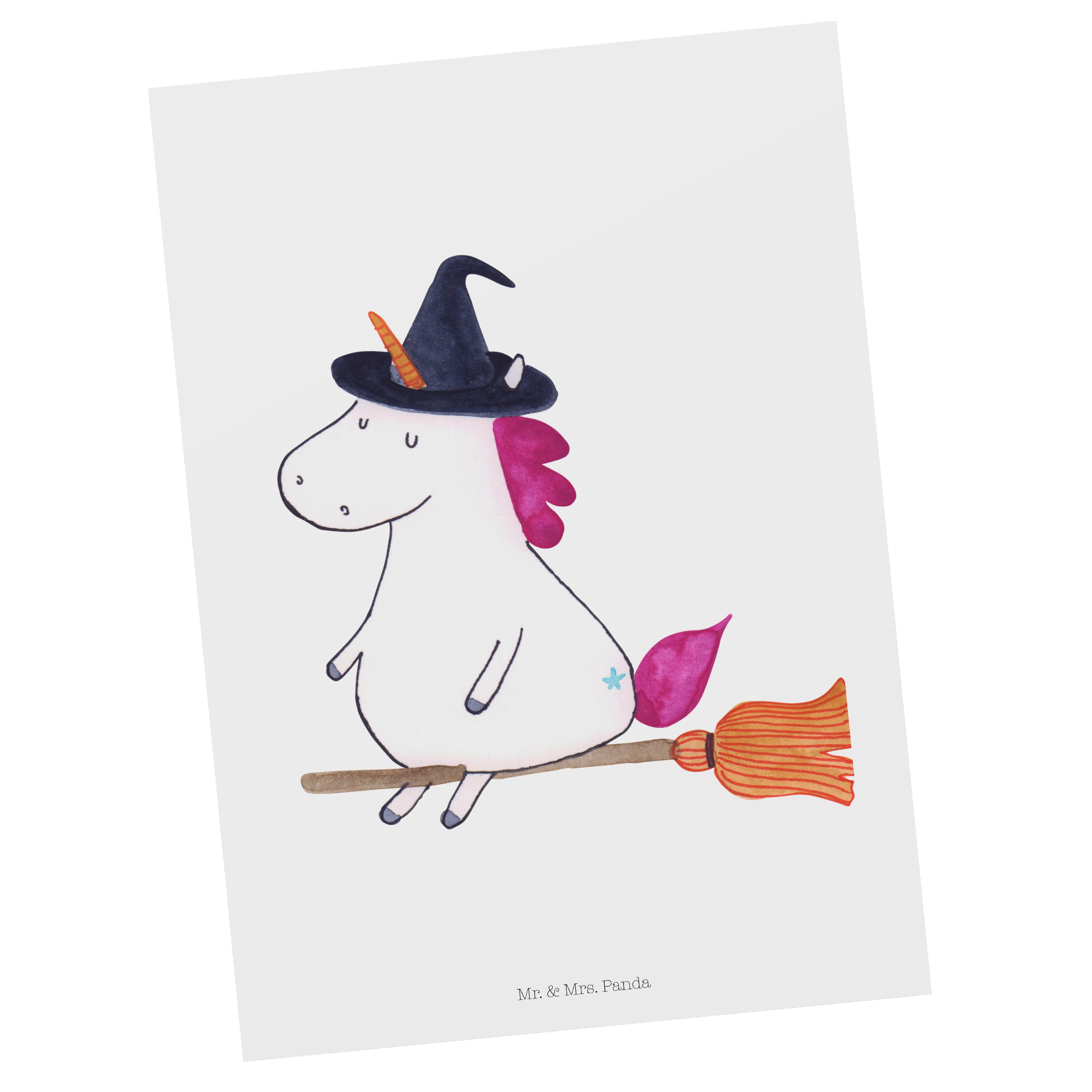 Mr. & Mrs. Panda Postkarte Einhorn Hexe - Weiß - Geschenk, Unicorn, Pegasus, Einladung, Zicke, A
