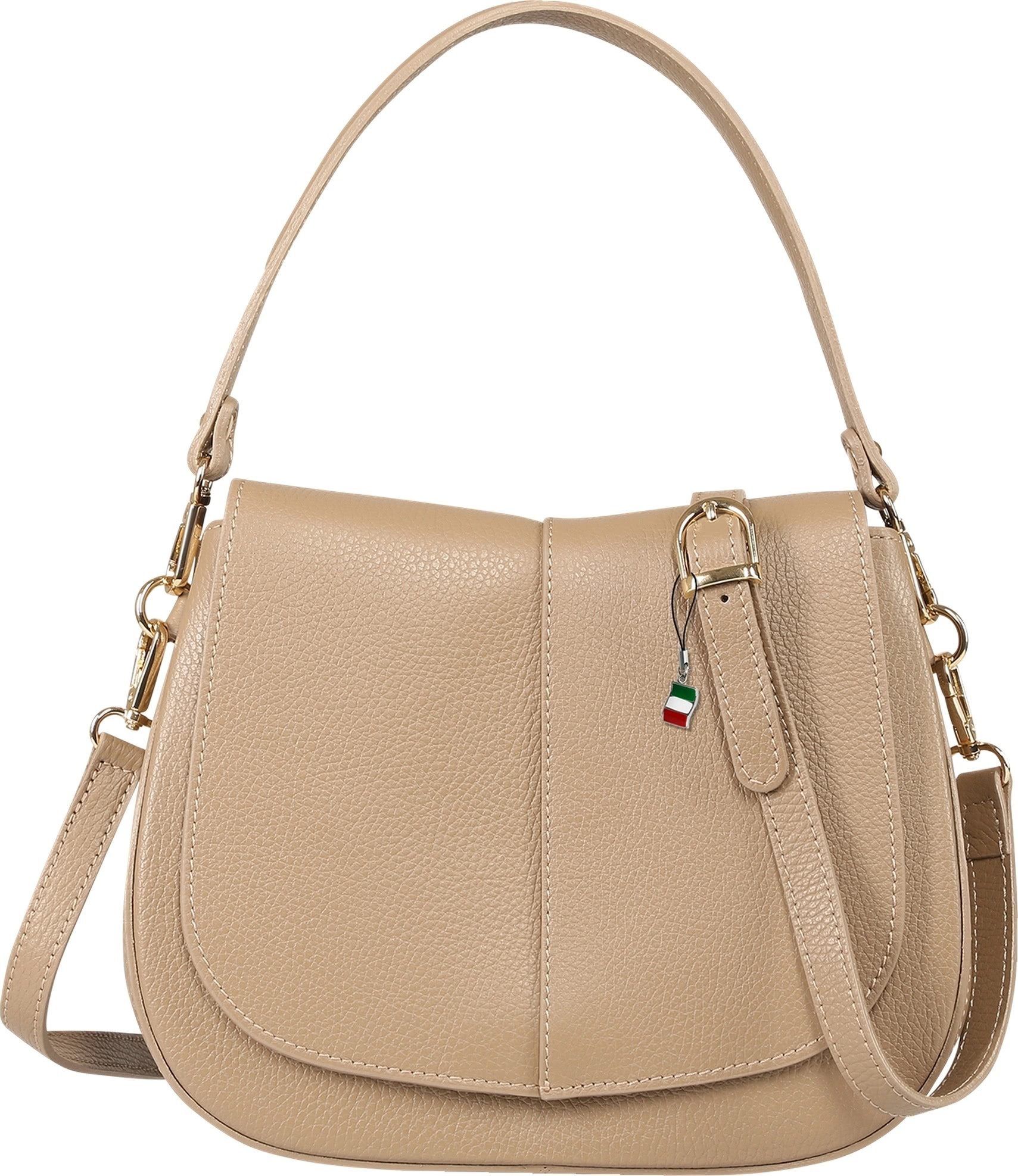 FLORENCE Umhängetasche Florence Damen Umhängetasche Satteltasche (Umhängetasche), Damen Umhängetasche Leder, taupe, beige ca. 26cm hoch