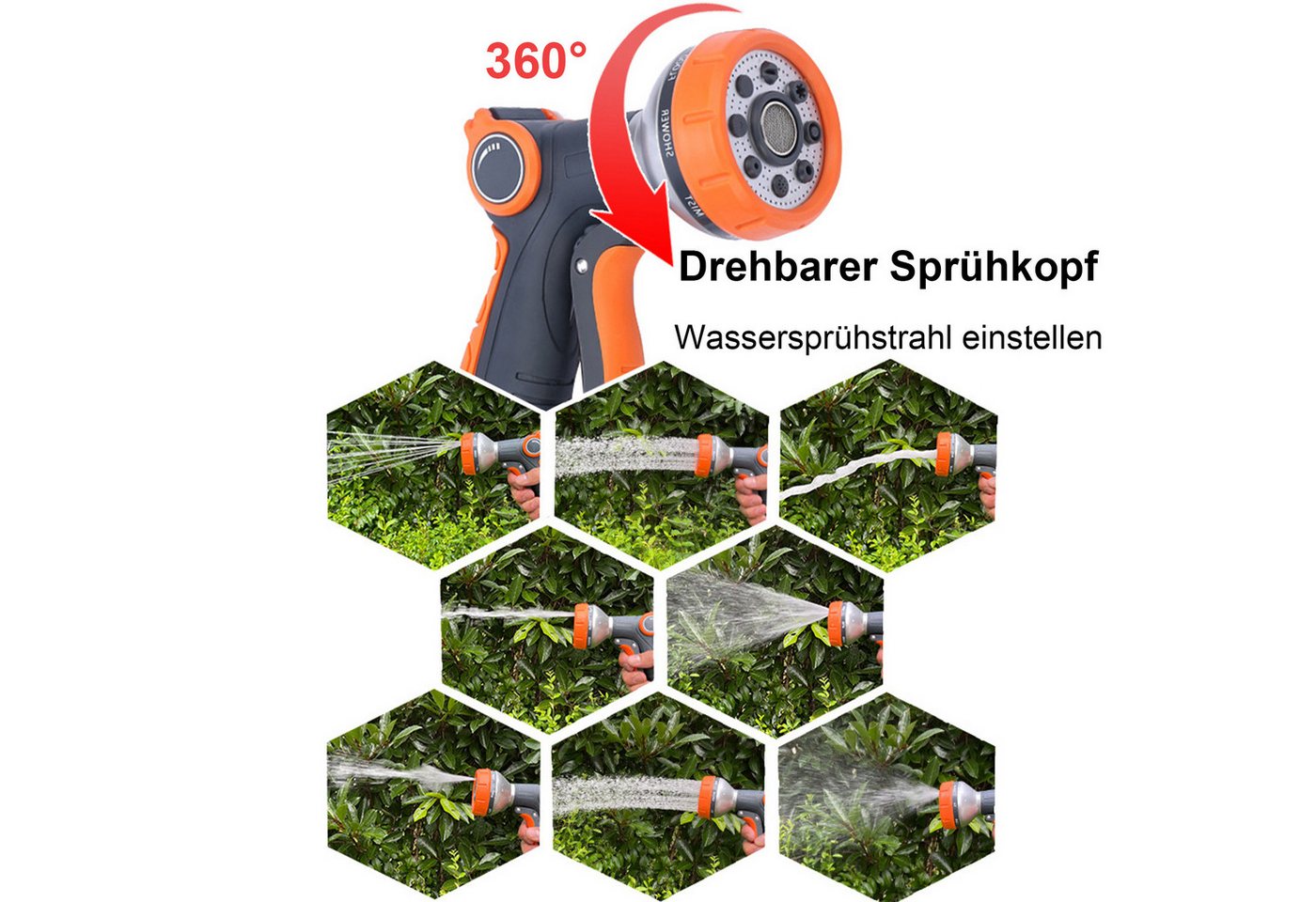 Thumbnail - Mutig Multifunktionsbrause Gartenbrause, Garten Handbrause / Spritzpistole, (8 Sprühprofilen Bewässerungsbrause Hochdruc...