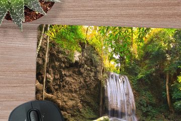 MuchoWow Gaming Mauspad Sonnenlicht an einem Wasserfall im Erawan-Nationalpark, Thailand (1-St), Mousepad mit Rutschfester Unterseite, Gaming, 40x40 cm, XXL, Großes