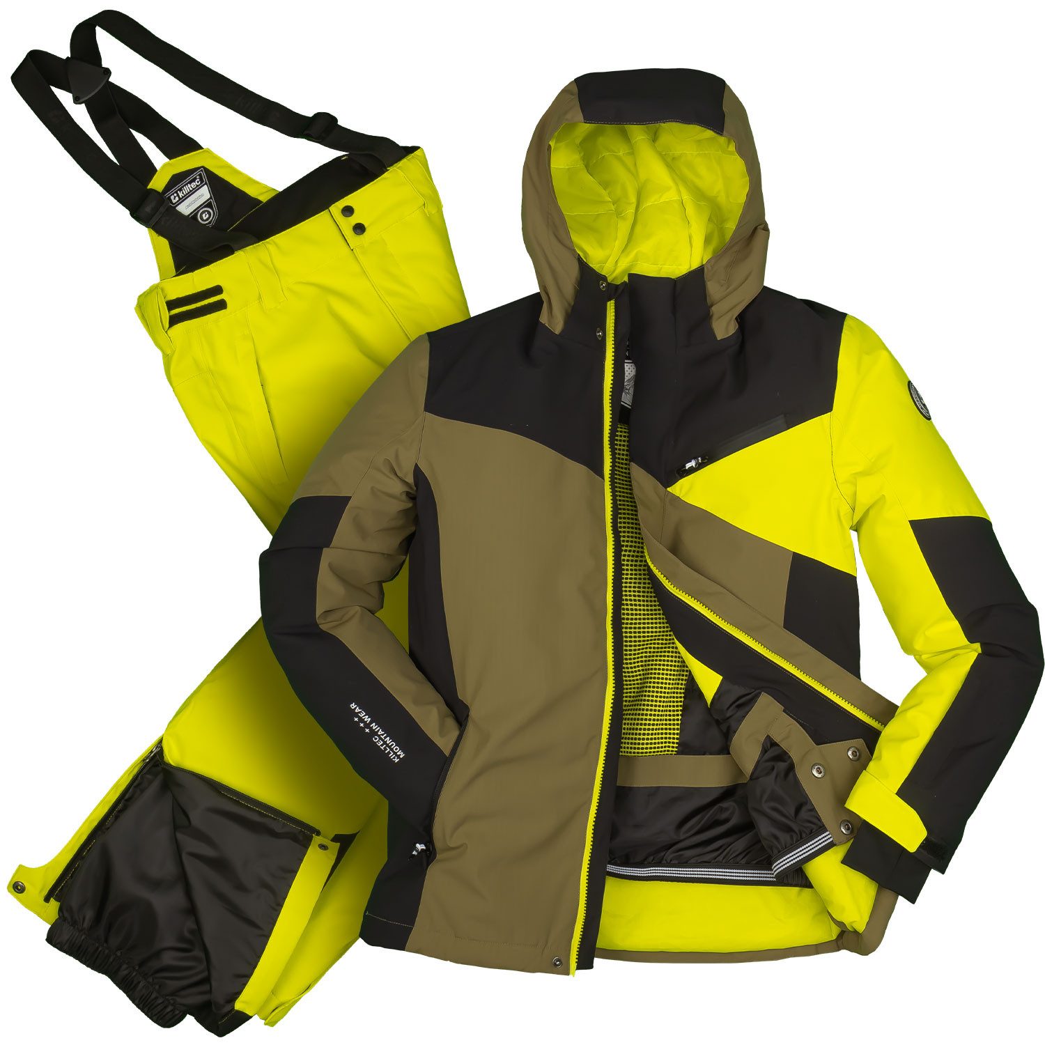 Killtec Skianzug Jungen Kinder Skijacke oliv + Skihose gelb, wasserdicht und atmungsaktiv