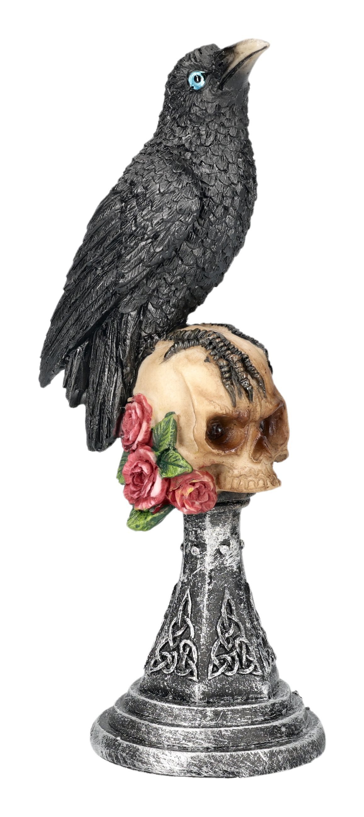 Dekofigur Rabe Figur – Totenkopf Statue mit Rosen Gothic Deko 17 cm Dekoration