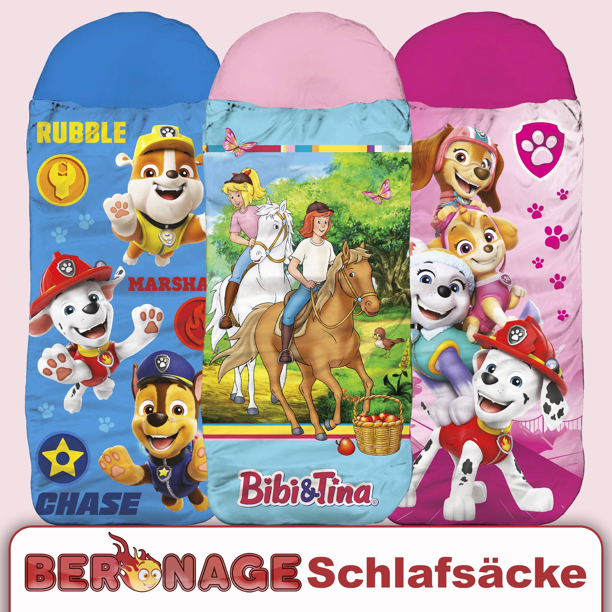 BERONAGE Kinderschlafsack Bibi und Tina Freunde Blau/Rosa Kinder-Schlafsack, 140 cm + 30 cm (Kapuze) x 70 cm – Bild 5 von 5