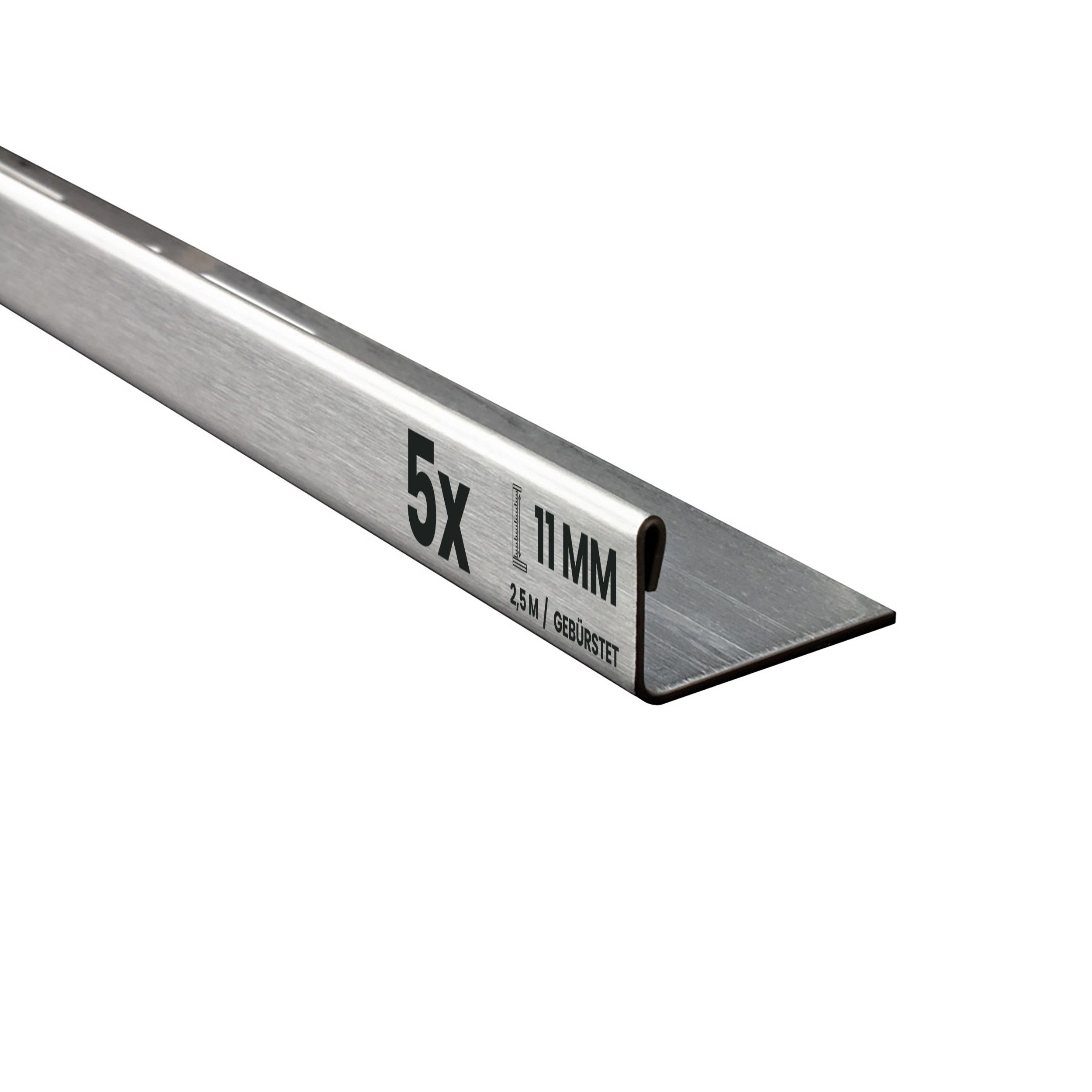 Abschlussprofil 5x L-Profil Fliesenprofil, Edelstahl, 250 cm, 11 mm, Gebürstet