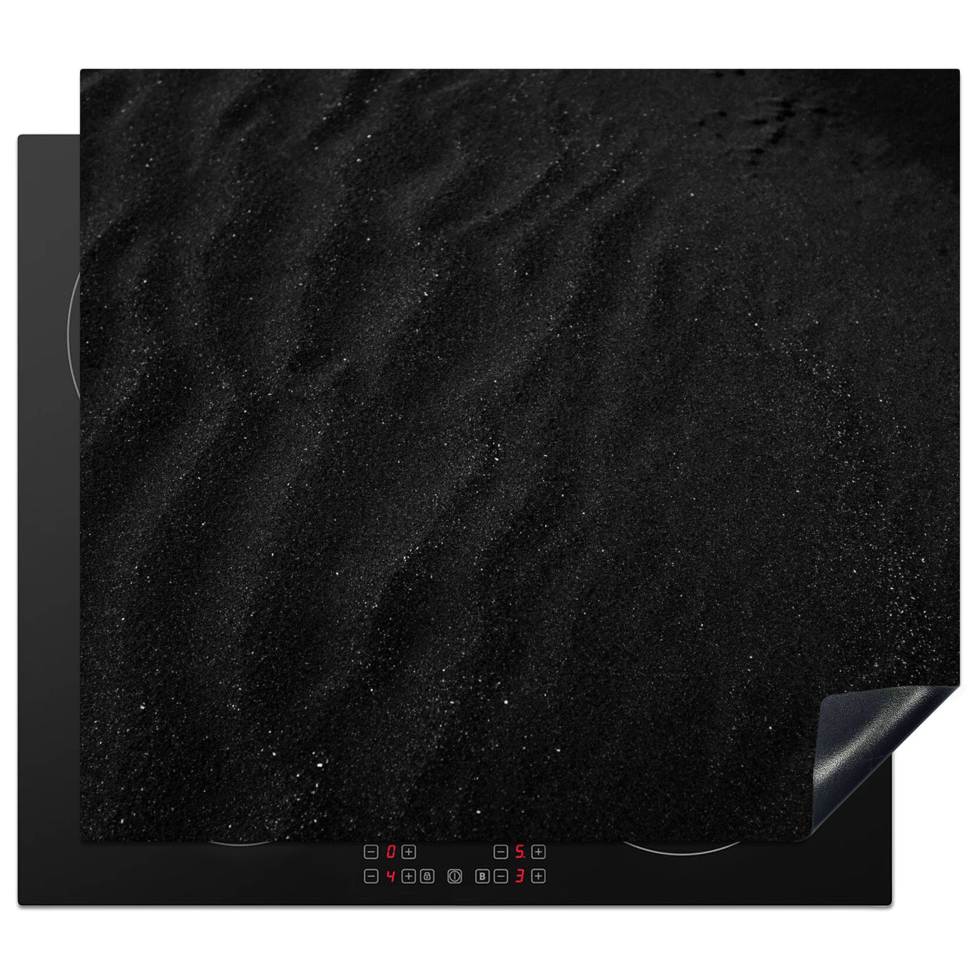 MuchoWow Herd-Abdeckplatte Sand - Schwarz - Weiß - Strand, Vinyl, (1 tlg), Abdeckplatte für Ceranfeld, Herd Inductionsmatte, 57.6x51.6 cm