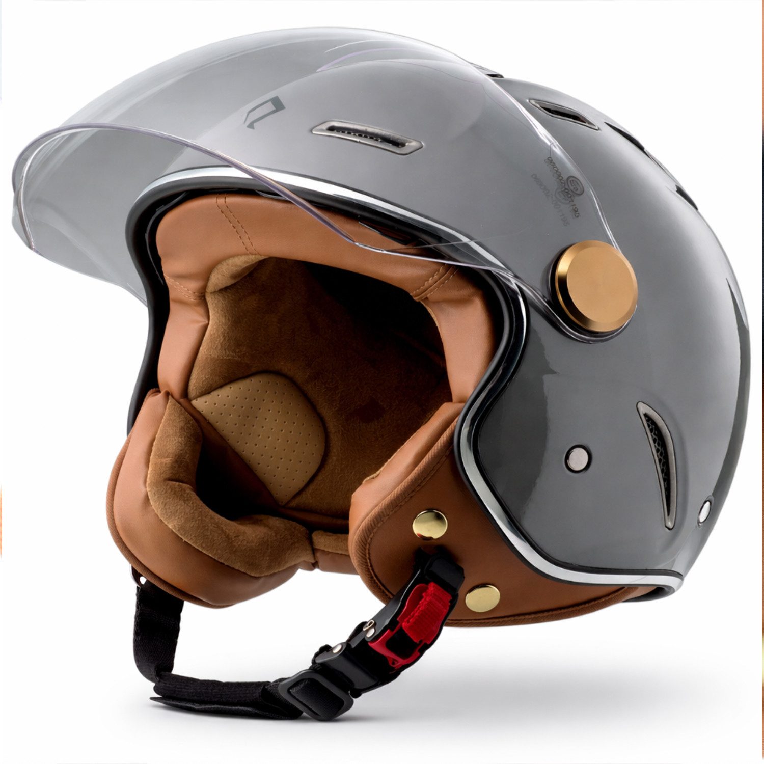 Burnout Motorradhelm Jethelm Retro Look, Sonnenvisier Klarsichtvisier, ECE 22.11