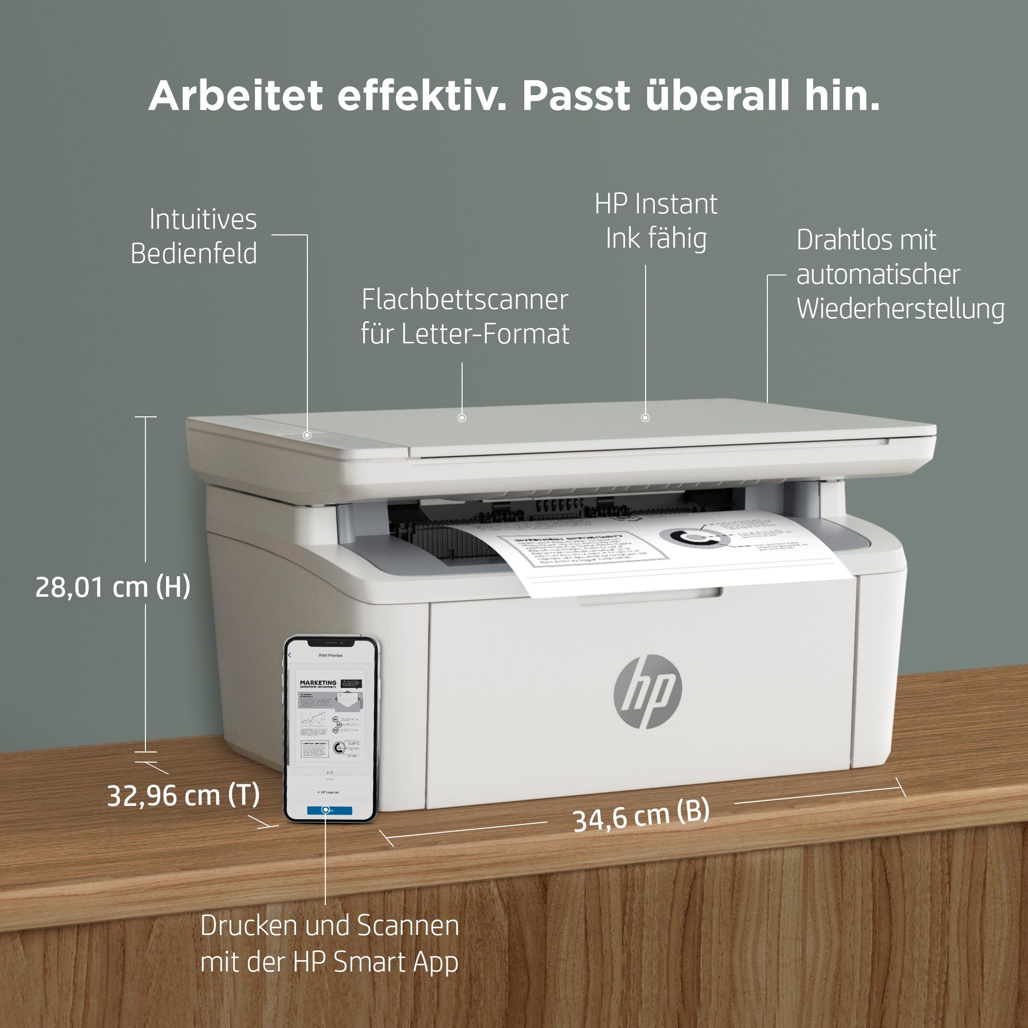 HP LaserJet MFP HP+ (Bluetooth, Ink Instant M140w kompatibel) Drucker WLAN Multifunktionsdrucker, (Wi-Fi)