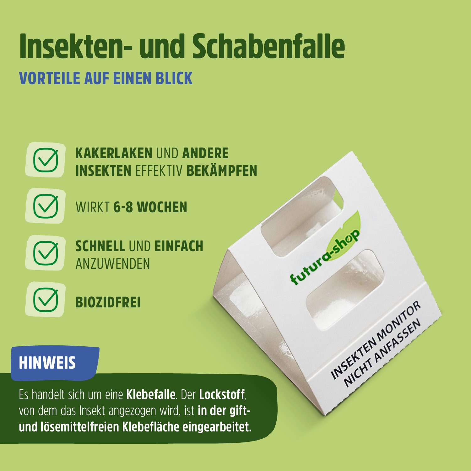 Futura-Shop Insektenfalle 10x Insektenfalle, Schabenfalle, Kakerlakenfalle wirkt 6-8 Wochen, gift- und lösemittelfreie Klebefläche
