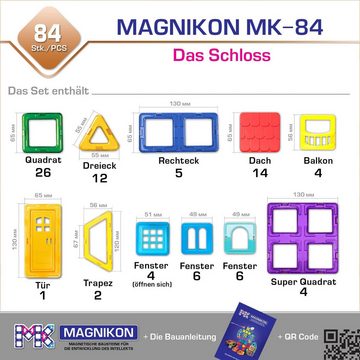 MAGNIKON Magnetspielbausteine MK-84 “Das Schloss”, 84-Teilig, (magnetische Bausteine, 84 St., verstärkte Magnete), stabile Baumodelle
