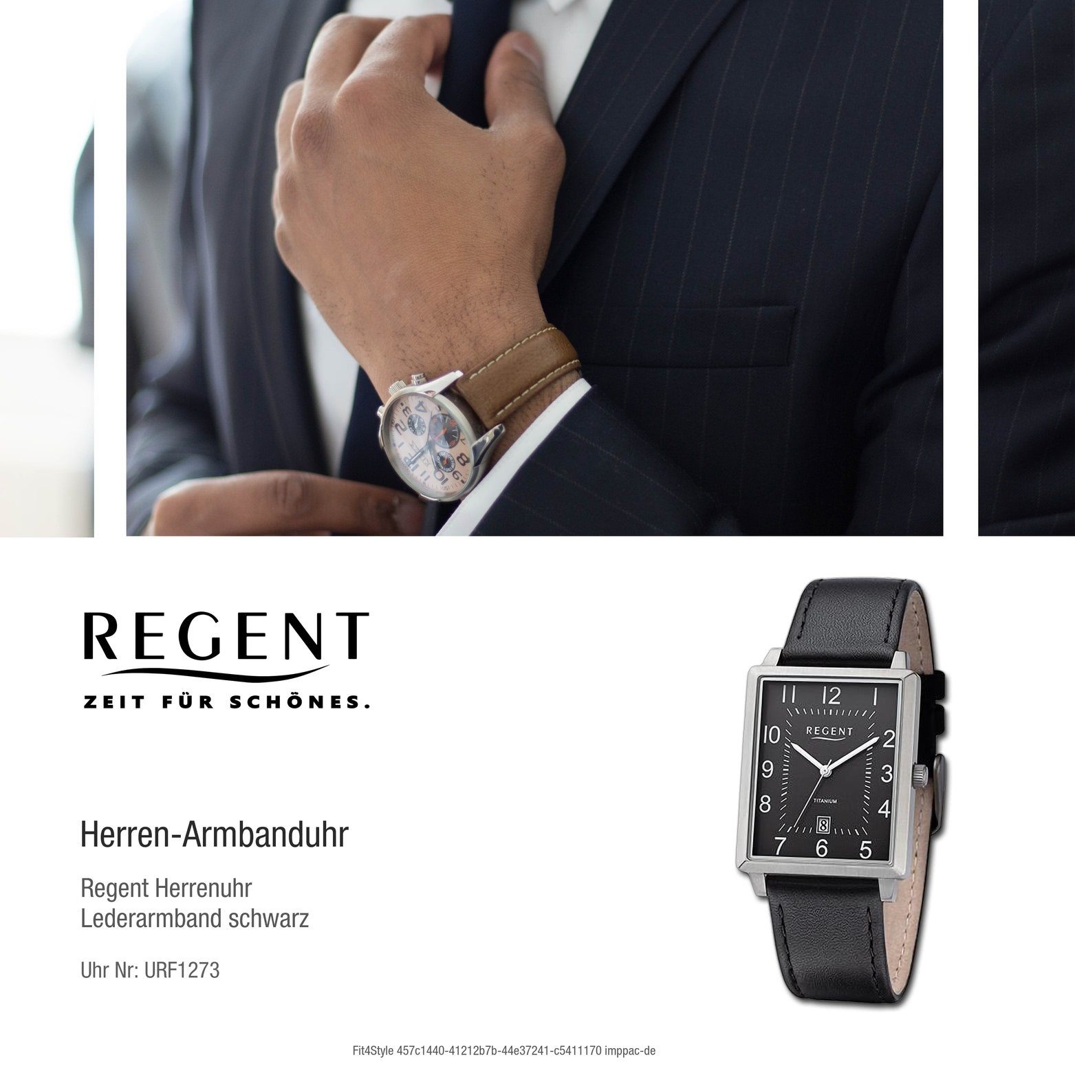 Regent Armbanduhr Quarzuhr rundes Analog, (ca. Herrenuhr 30x43mm) Herren Regent groß Gehäuse, Lederarmband schwarz,