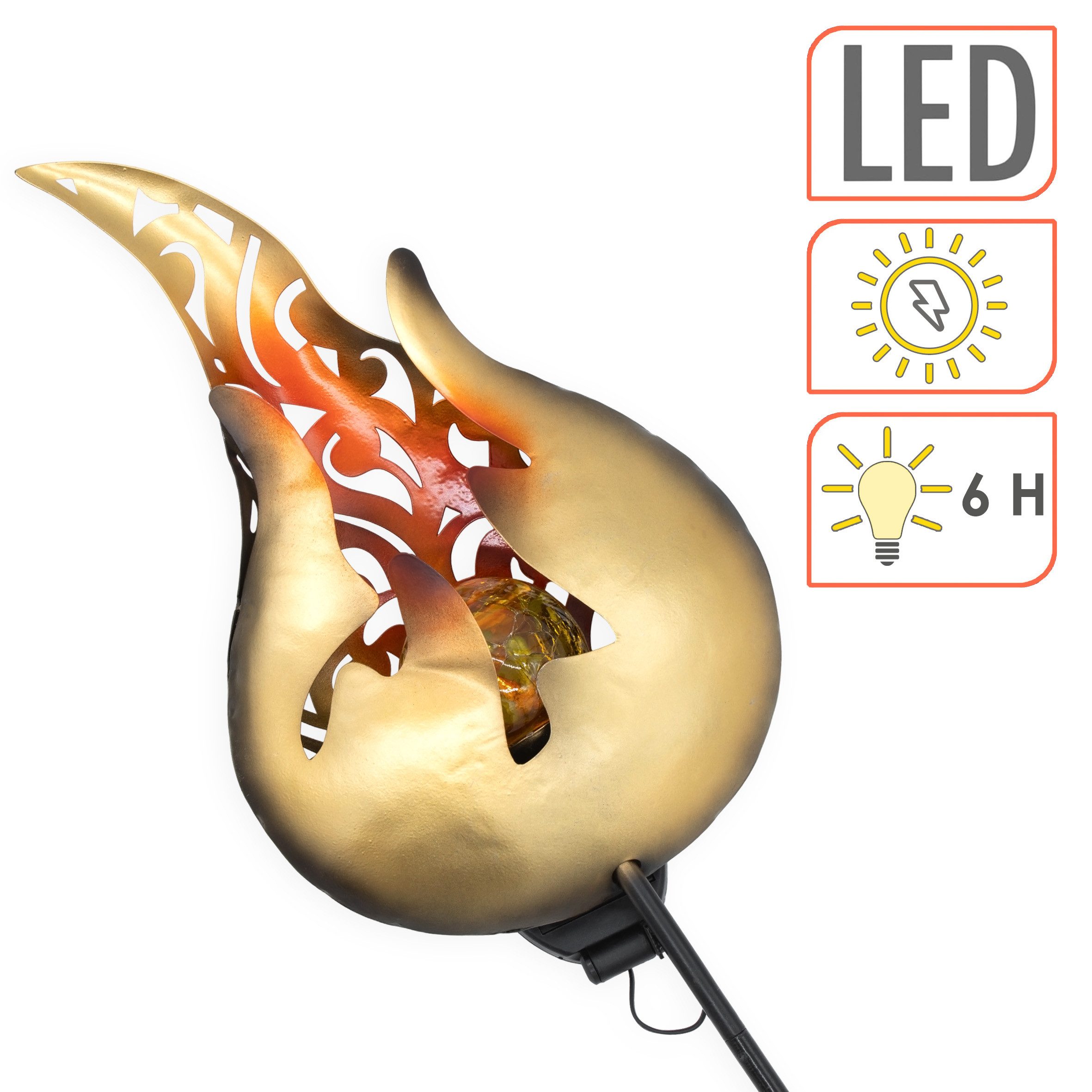 Spetebo LED Solarleuchte Gartenstecker Flamme mit LED Glaskugel - 2er Set, Solar betrieben, LED fest integriert, gelb, mit Flammenlicht – Bild 3 von 5