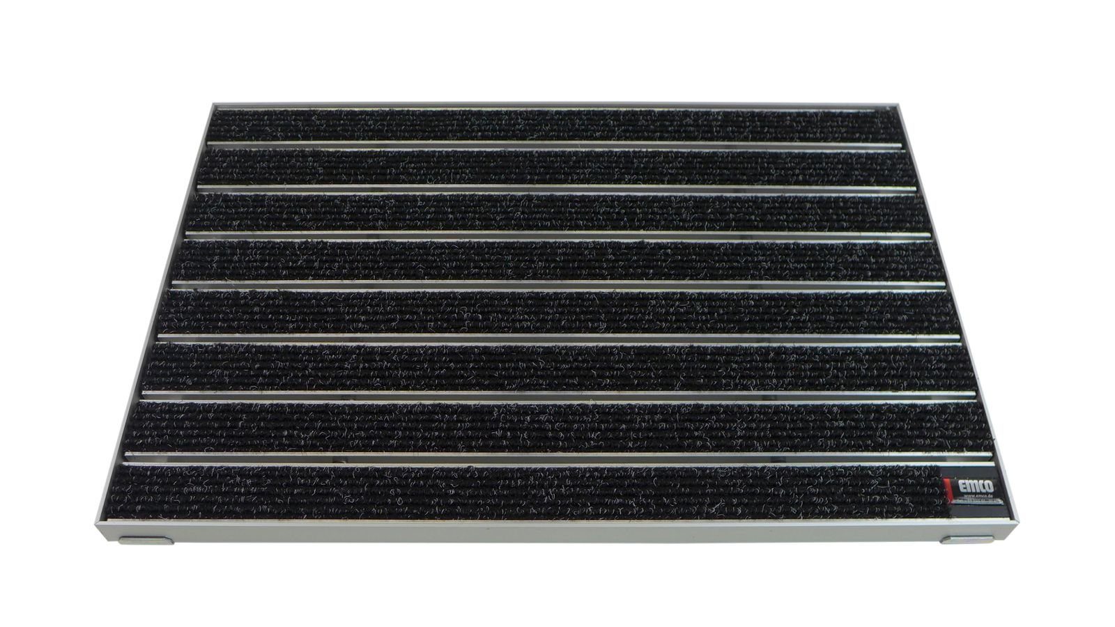 Emco Fußmatte Eingangsmatte DIPLOMAT + Rahmen Aluminium, Large Rips Anthrazit, rechteckig, Höhe: 15 mm, Größe: 600x400 mm, für Innen- und überdachten Außenbereich
