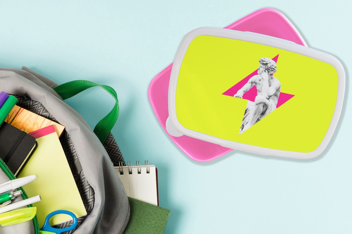 MuchoWow Lunchbox Statue - Mann - Blitzschlag - Gelb, Kunststoff, (2-tlg), Brotdosen, Lunch Box, Brotbox für Kinder und Erwachsene