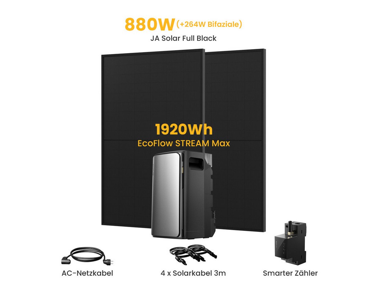 Thumbnail - Ecoflow Balkonkraftwerk 880W EcoFlow STREAM Max 1,92 kWh Speicher mit Smart Meter, (Smart Meter im Lieferumfang enthalte...