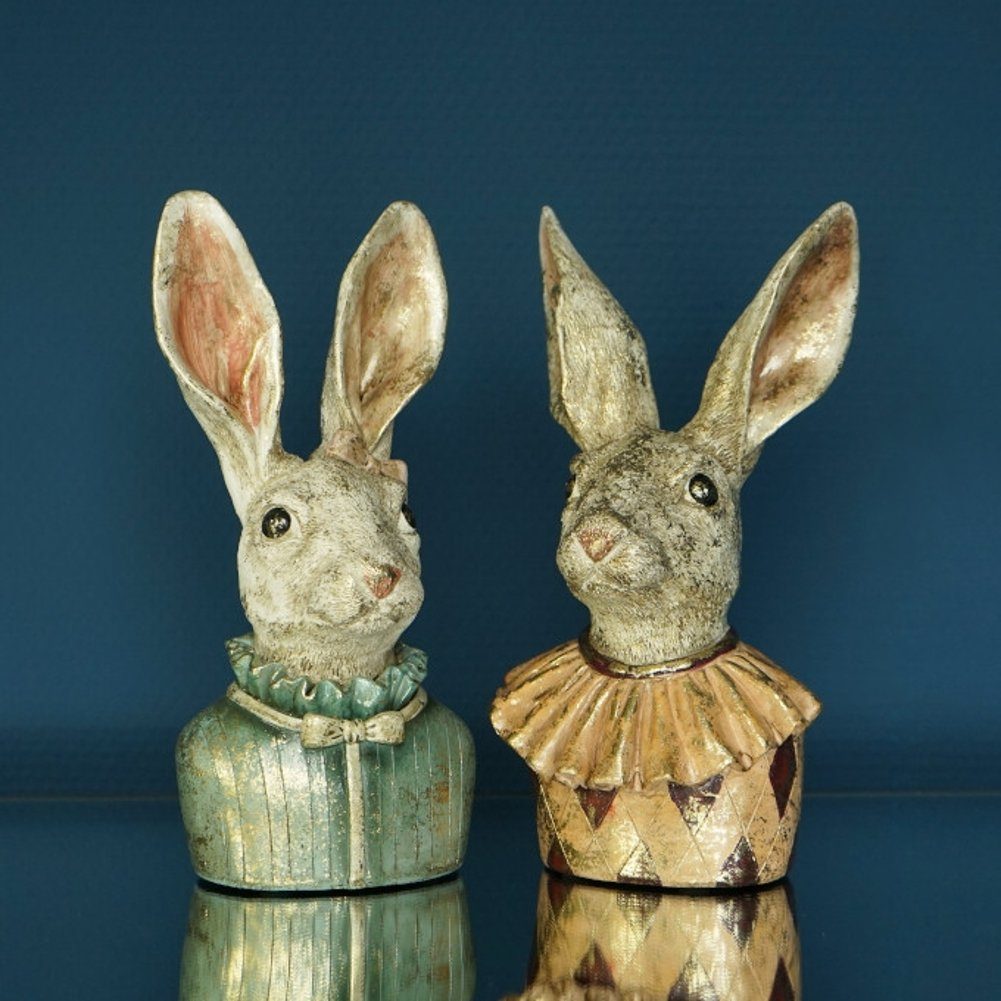Macosa Home Osterhase Dekohase Osterdekoration (Oster-Deko Figur Dekohase, Hase Dekofigur Ostern Dekoration), Osterhasen Büste Apricot 22 cm Vintage Stil Skulptur