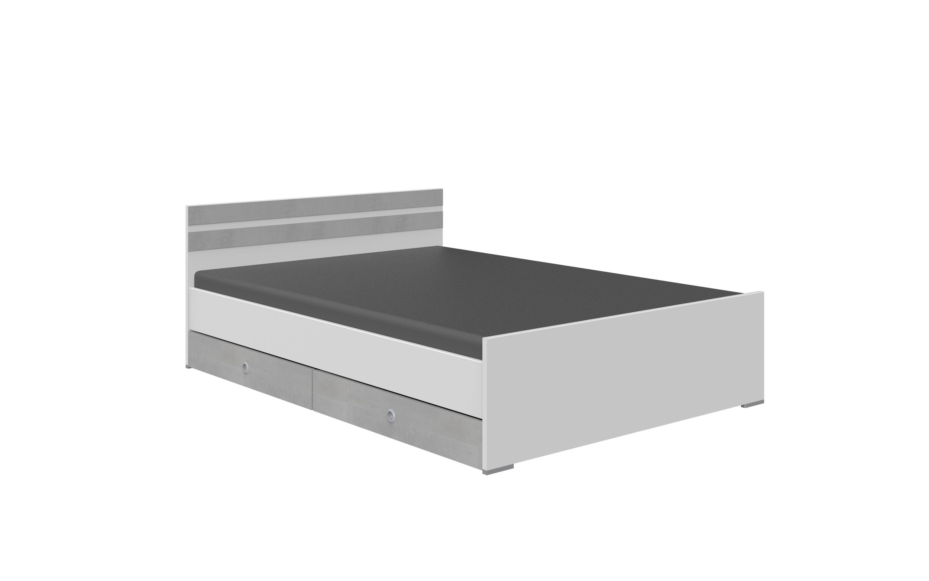freiraum Bettschubkasten Beton-Nachbildung Joker in lichtgrau Absetzungen mit in 100x16x60 Weiß (B/H/T: cm)