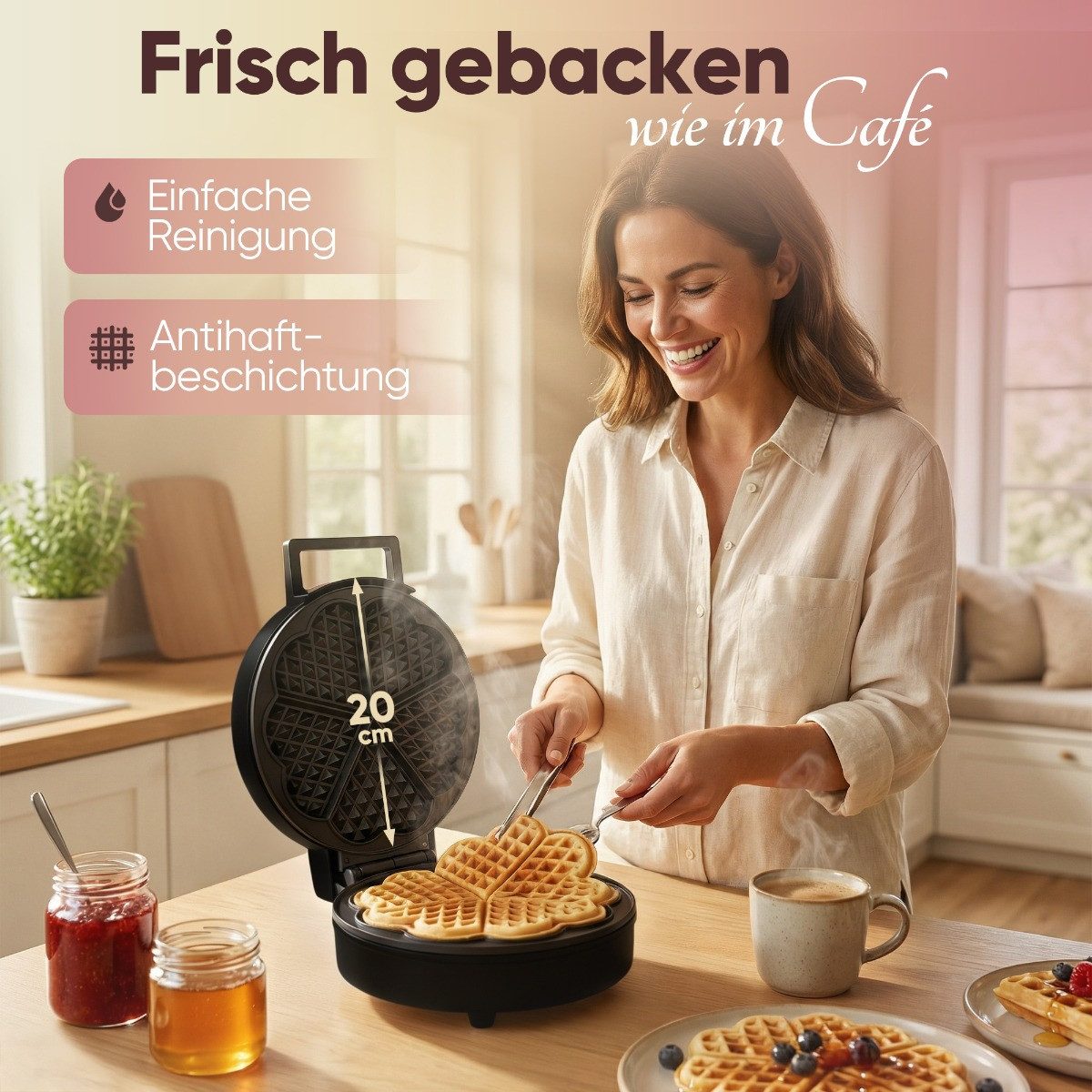 CLATRONIC Waffeleisen WA 3832, Waffeleisen Herzform, Antihaftbeschichtung, 1200W