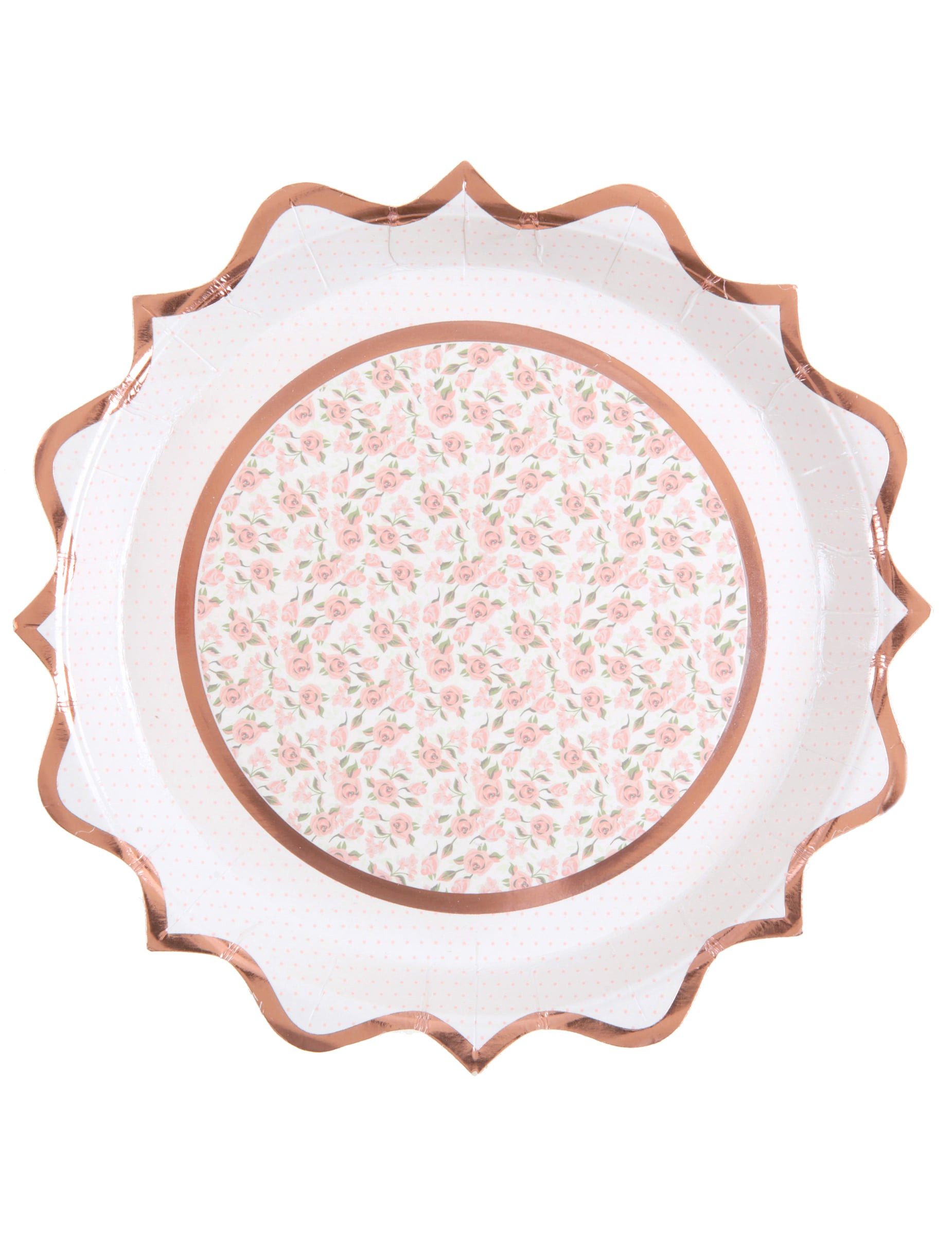santex Kostüm 10 Pappteller Roségold Blumen 22,5 cm