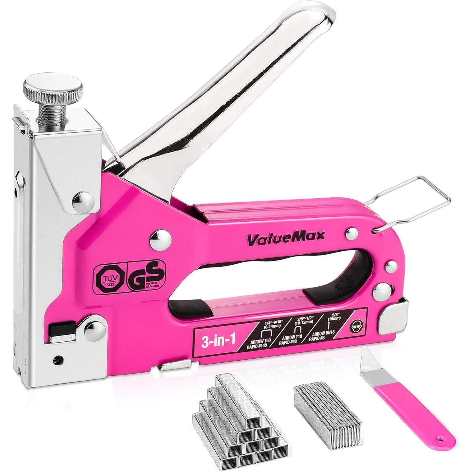 LuxusKollektion Handtacker 3-in-1 Handtacker Set Rosa Profi Tacker mit Zubehoer