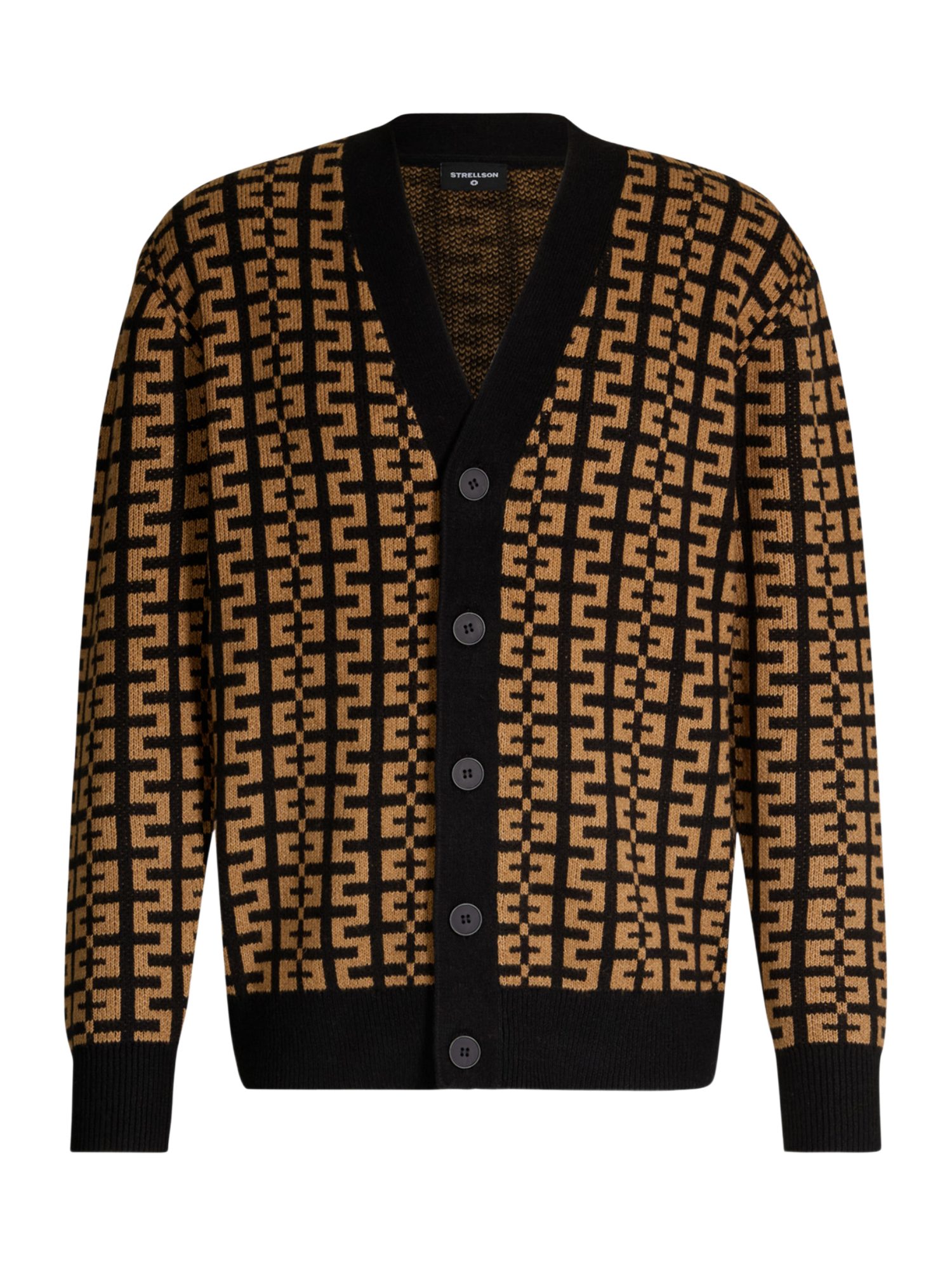 Strellson Strickjacke braun,Casual,Baumwolle,Allover-Print,V-Ausschnitt,Lang,Regular Fit