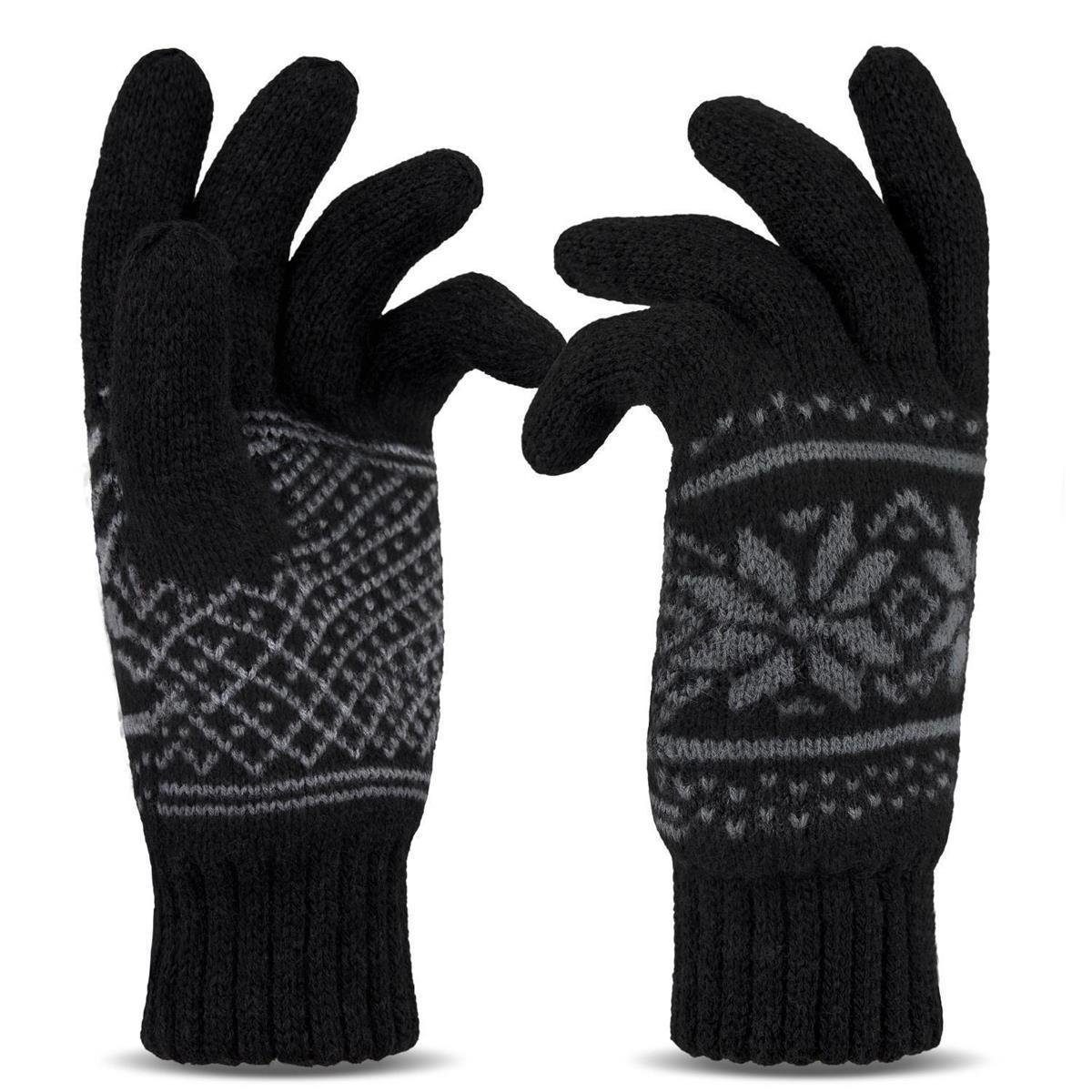 Tarjane Strickhandschuhe 3M Thinsulate Unisex Handschuhe Schwarz mit Muster | Strickhandschuhe