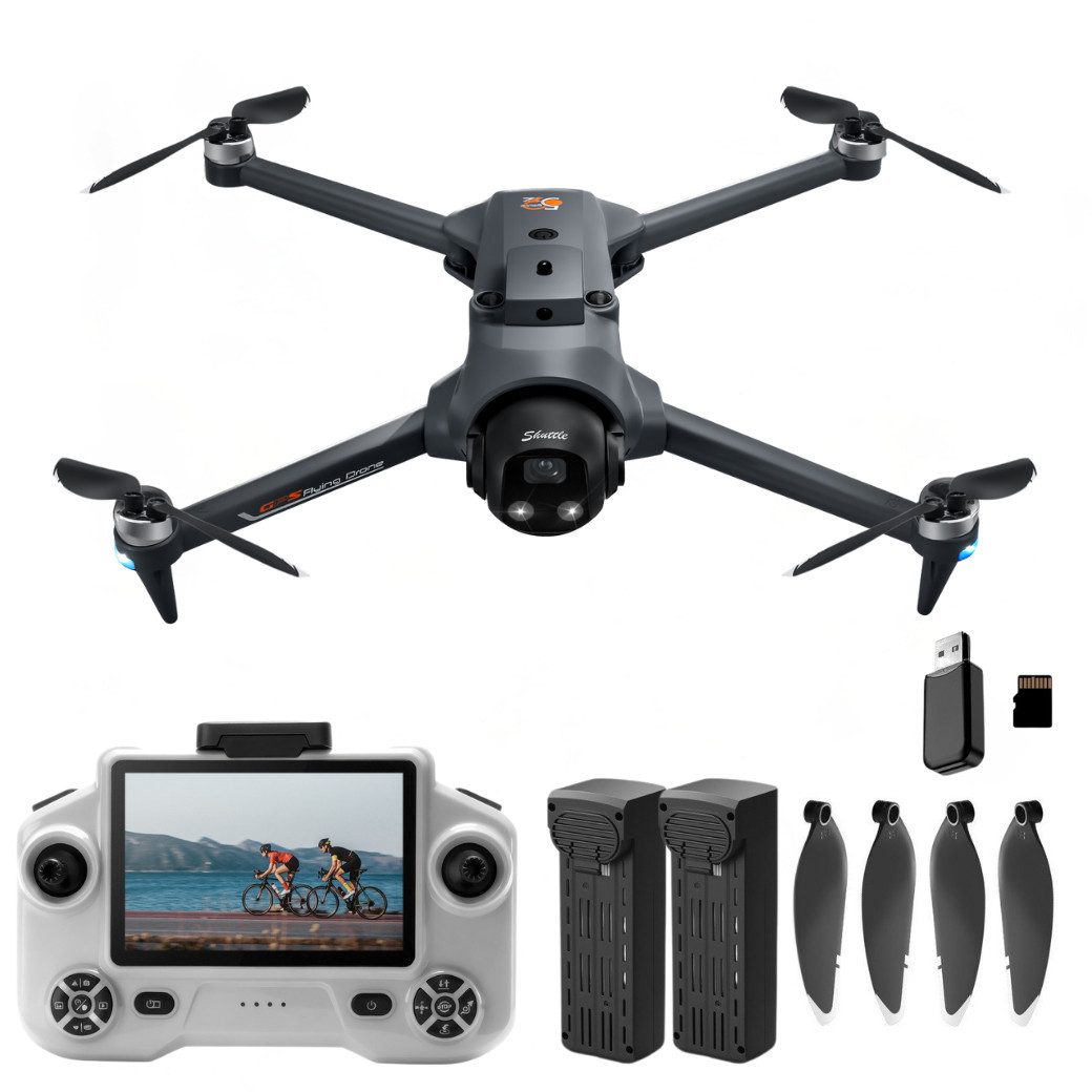 Goldstern-Tech RC-Quadrocopter (GPS Drohne mit Live-Display-Controller, 180° verstellbare Kamera, Hindernis- & Bodensensor), Optical Flow, automatischer Rückkehr & Airdrop-Modul