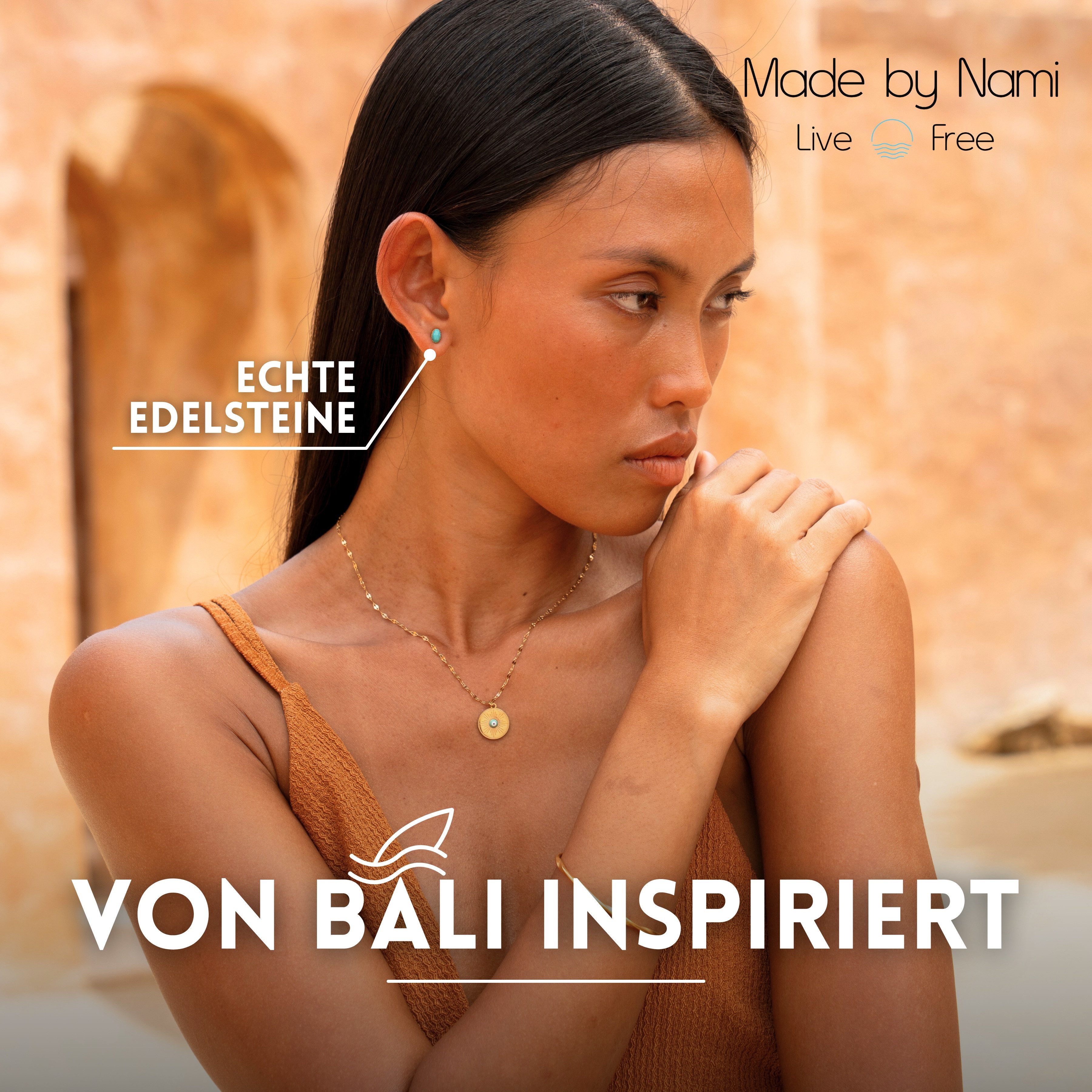 Made by Nami Ohrstecker-Set Gold Ohrringe Blauer Stein aus Chirurgischem Edelstahl, Vintage Schmuck Hypoallergen Wasserfester Schmuck