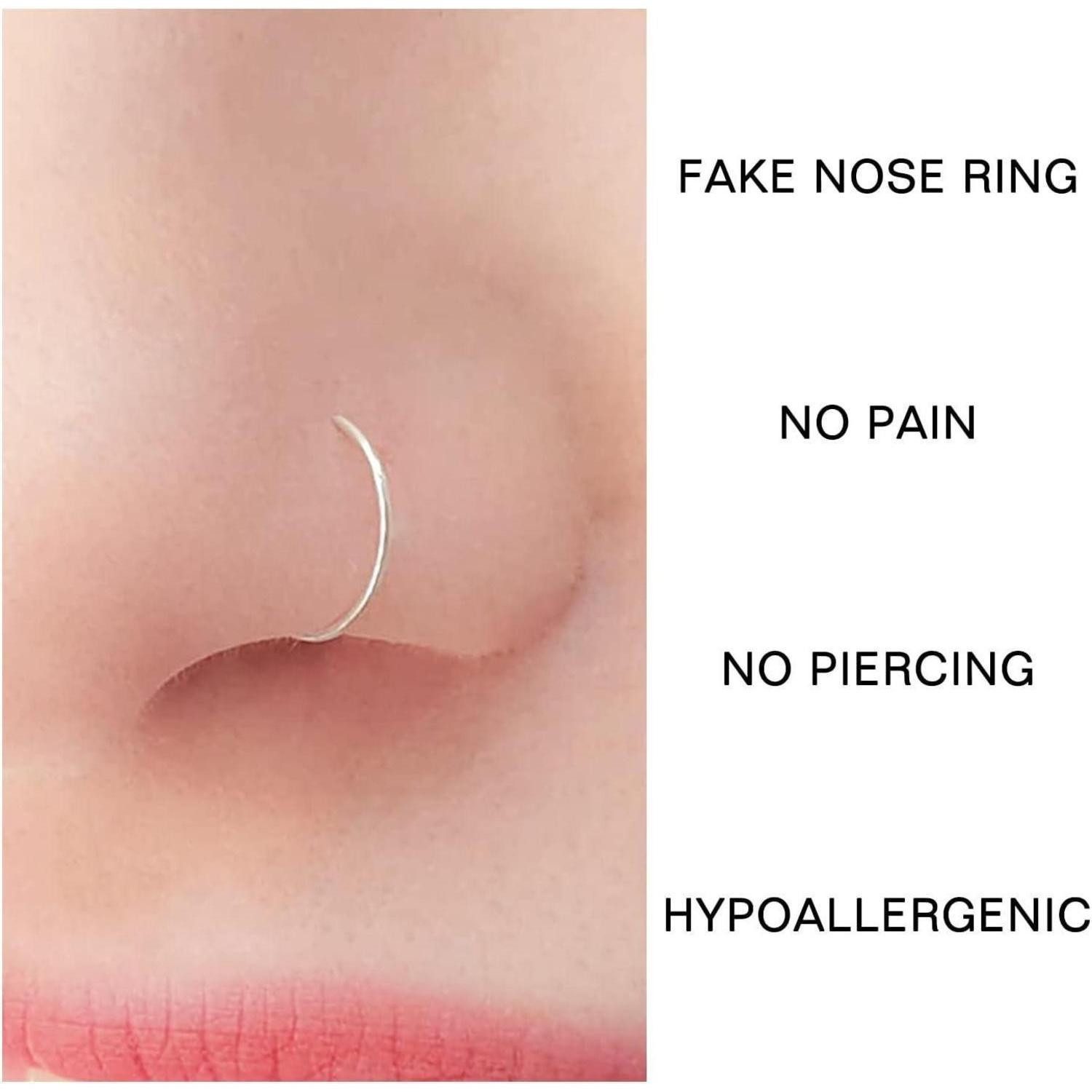 LuxusKollektion Nasenpiercing Fake Nasenring Set 15 Stück Edelstahl magnetisch CZ 6mm 8mm 10mm