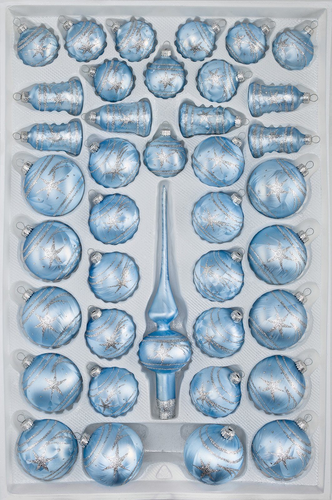 Navidacio Weihnachtsbaumkugel 39 Blau Set Komet Glas-Weihnachtskugeln Ice tlg. Silber in