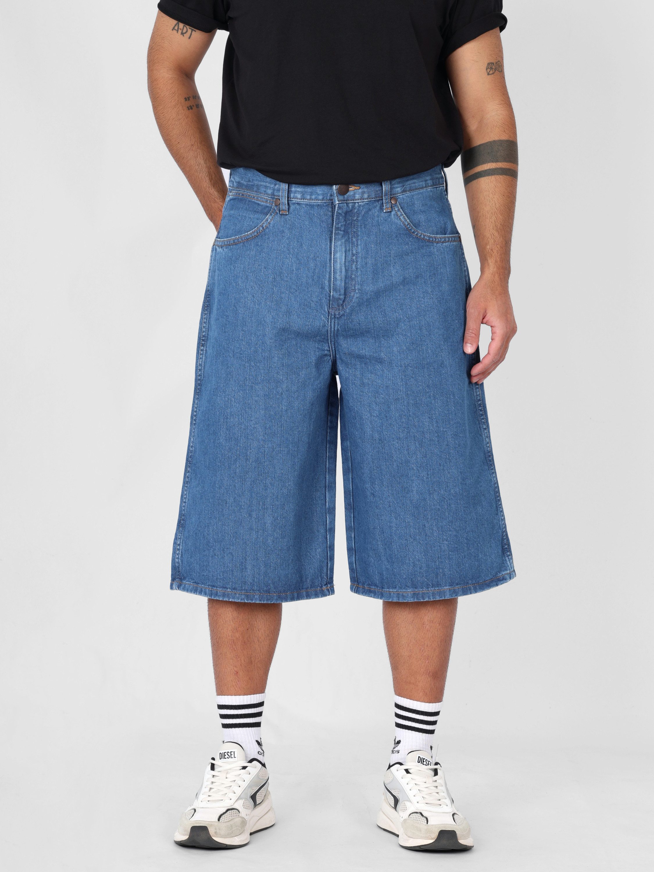 Wrangler Jeansshorts Loose Fit - JORT SHORTS MID STONE Leichtgewicht Denim ohne Stretch