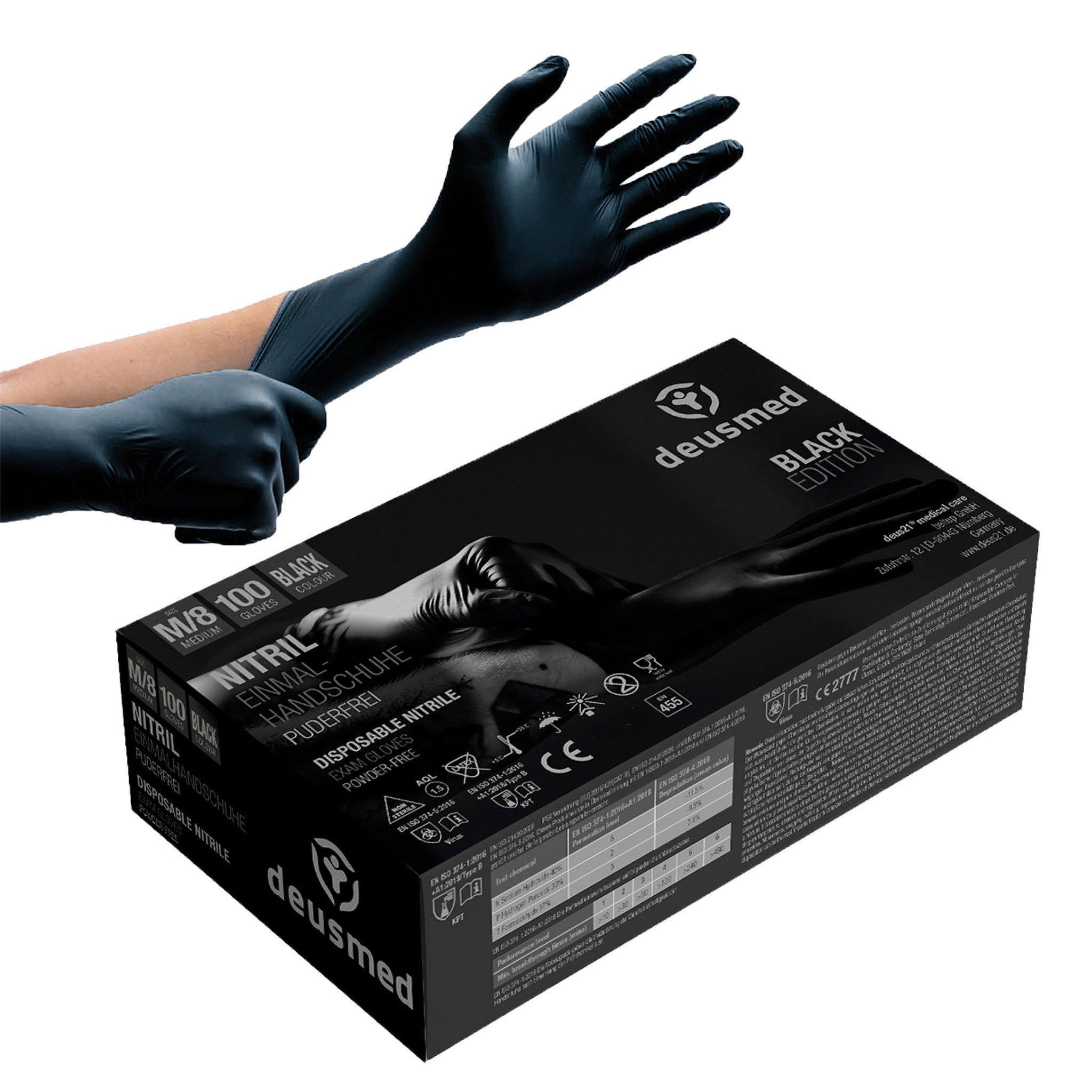 Einweghandschuhe Handschuhe - Nitril Puderfrei Schwarz Latex- Deus21 & Einweghandschuhe