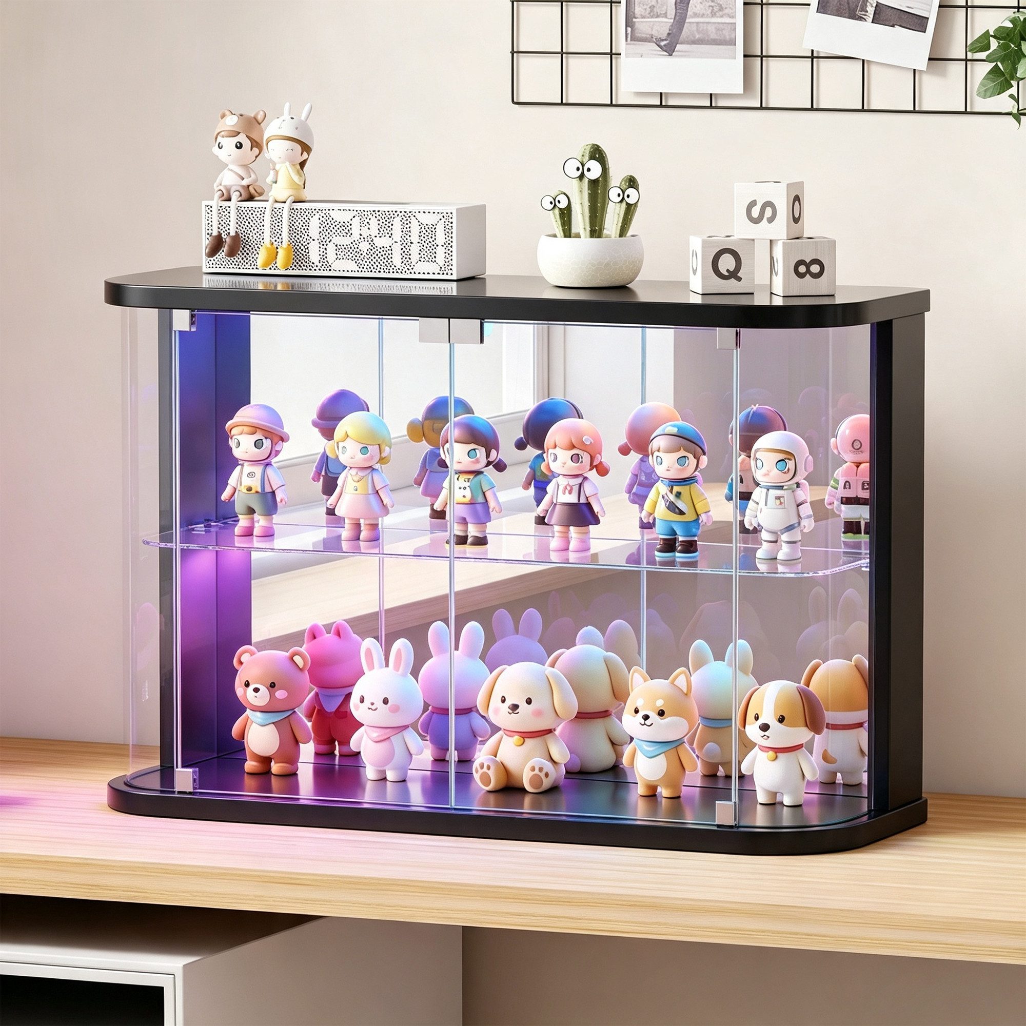 LVSOMT Glasvitrine mit LED Beleuchtung, Sammlerstücke Präsentieren (1-St) Figuren Aufbewahren, Temperglas, Push-to-open