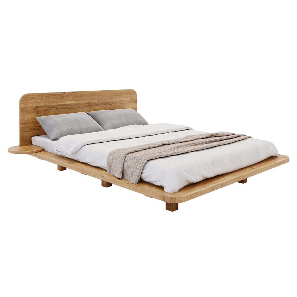 Skandica Holzbett Japandic (Eichenbett mit schwebender effekt), mit 2 integrierten Ablagen, 140/200, Eiche - lackiert, Naturfarbe