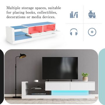 XDOVET TV-Schrank Stilvoller Hochglanz 140cm 16-farbige LED-Beleuchtung Weiß 60 Zoll TV-Fläche ein Möbelstück, das Eleganz und Funktionalit