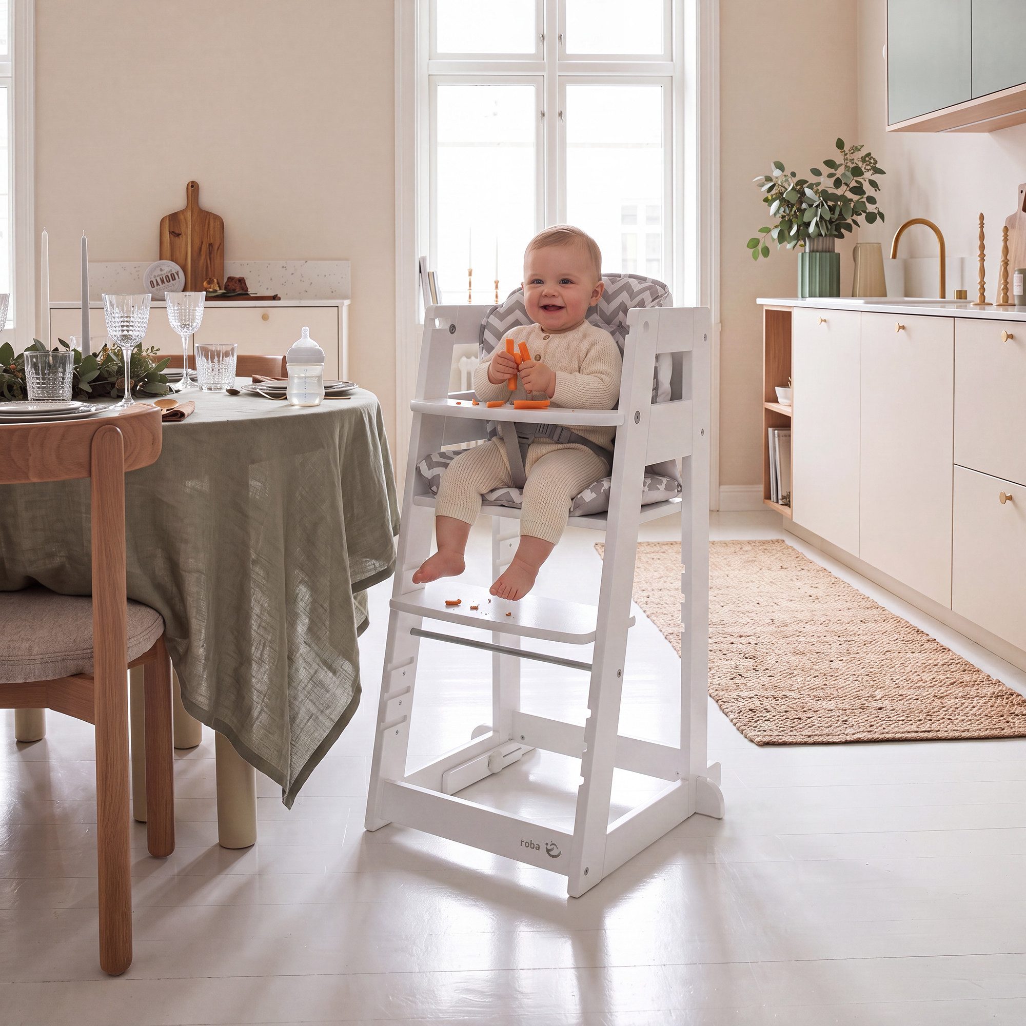 roba® Hochstuhl & Lernturm "2 in 1 Sit & Step" - Aus Holz - Montessori, mit Kippschutz - – Bild 3 von 5