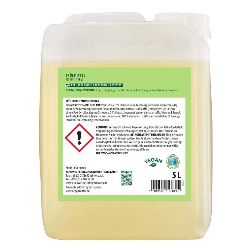 AlmaWin Spülmittel "Zitronengras" Kanister, 5 l, Nachfüllung – Bild 2 von 5