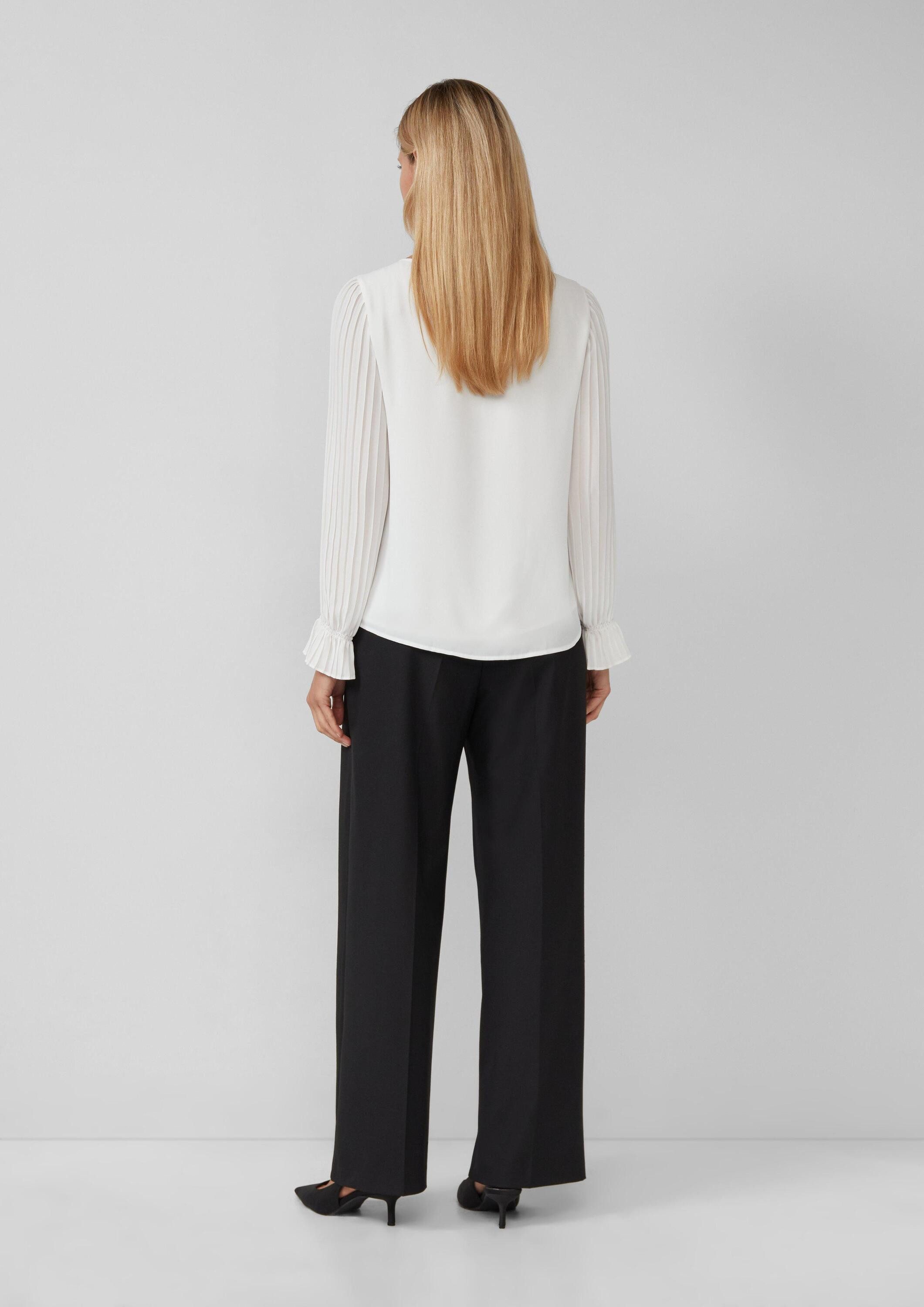 s.Oliver Langarmbluse Bluse Festliche Bluse mit Plissee-Ärmeln