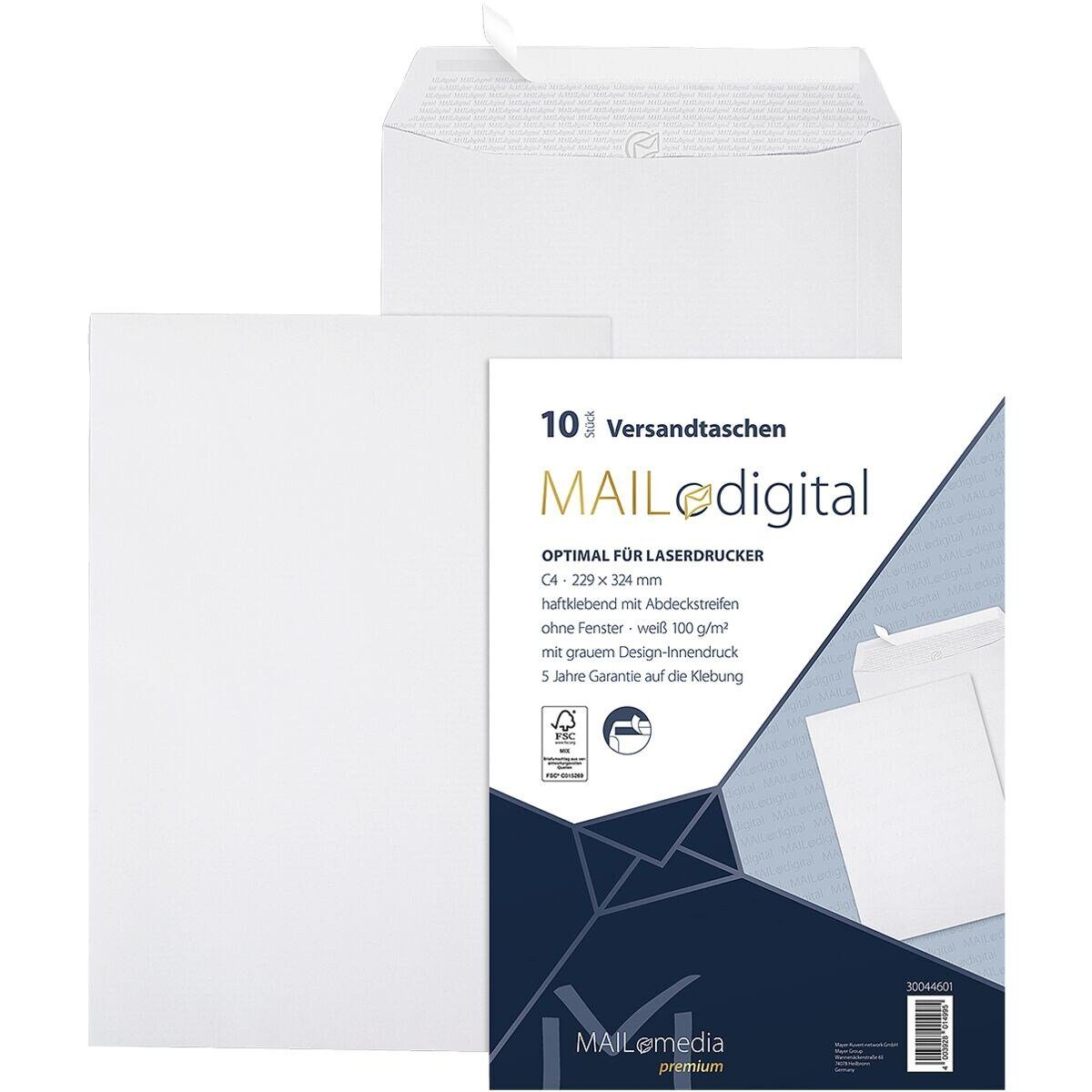 MAILMEDIA Versandtasche Maildigital, DIN C4, ohne Fenster, Haftklebung, laserbedruckbar