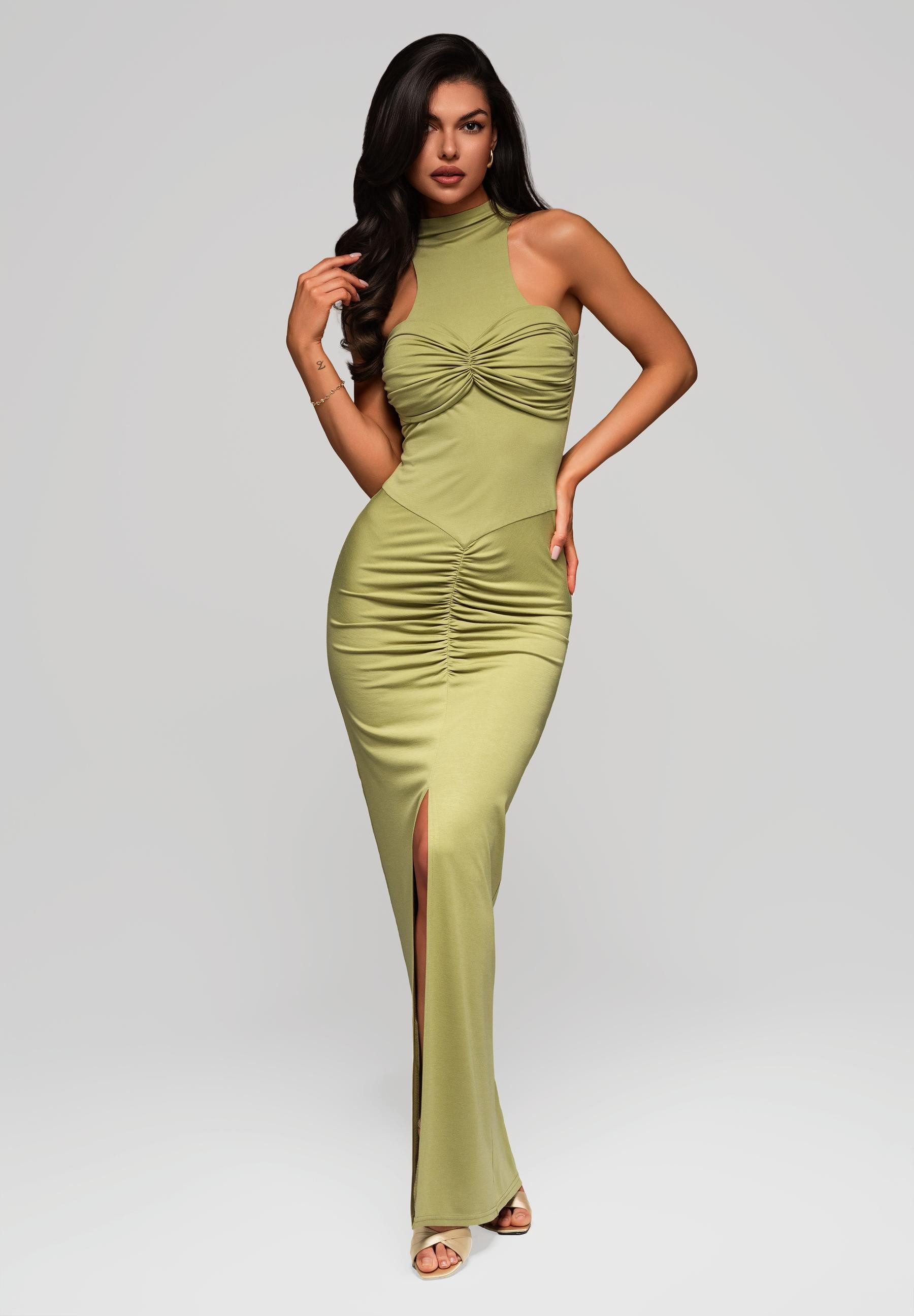OMBRE Abendkleid Figurbetontes Maxikleid mit Raffung und Schlitz
