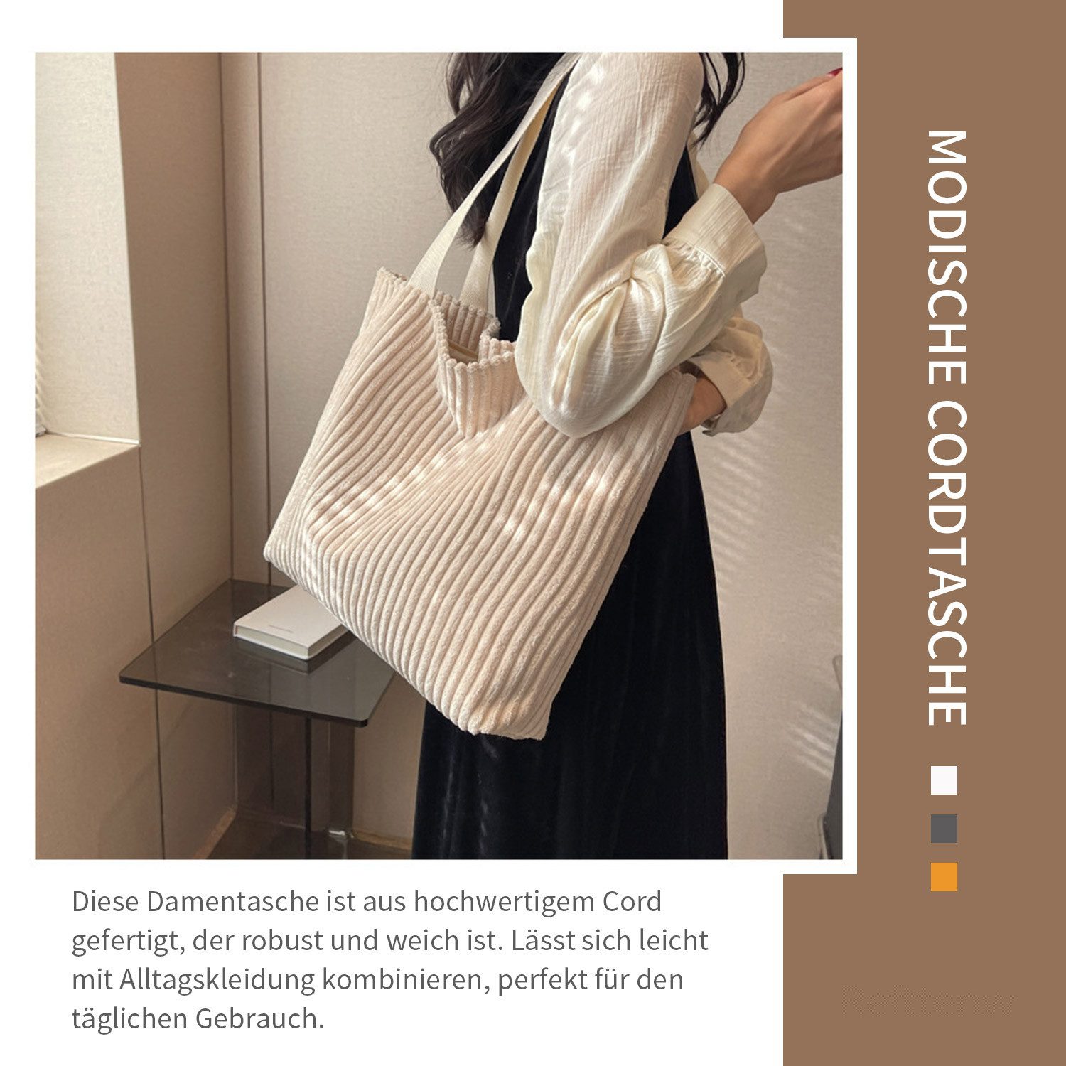 Refttenw Umhängetasche Cord Tasche,Shopper Tasche,Damen Tote Bag mit Reißve günstig online kaufen