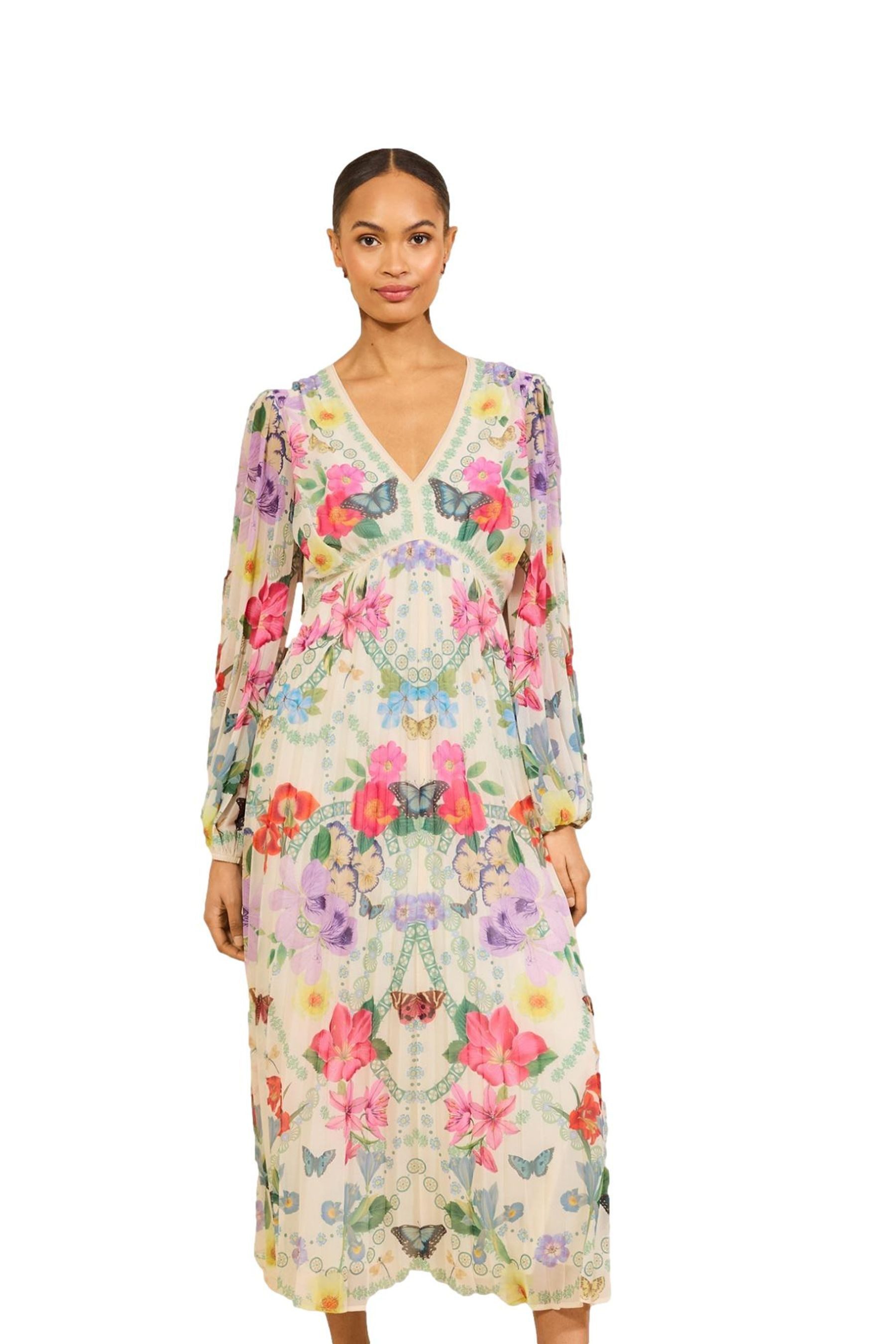 Love & Roses Chiffonkleid Love & Roses plissiertes Chiffon-Midikleid, (1-tlg)