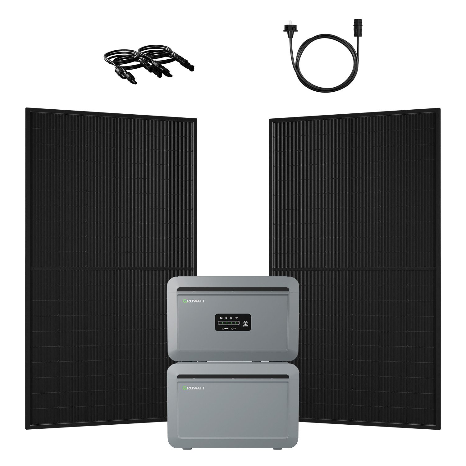 Growatt Balkonkraftwerk 1000W Bifazial PV mit Speicher 4096Wh Growatt NEXA 2000 All-in-One LFP, (2x 500Wp Full Black und NEXA 2000 All-in-One Speicher), WiFi & Bluetooth-Unterstützung