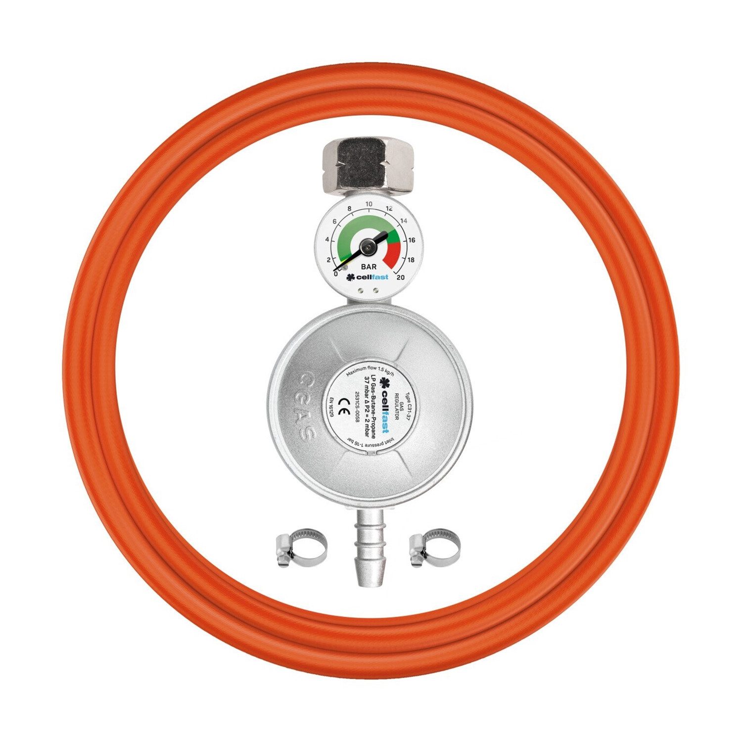 Cellfast Anschluss-Set 52-506, Propan-Butan Anschlussset mit Manometer