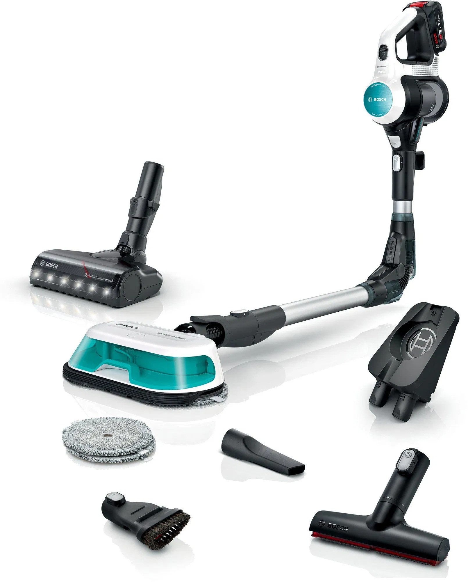 BOSCH Akku-Stielstaubsauger Unlimited 7 ProHygienic Aqua Akku Wisch Sauger, Beutellos, Wischen & Saugen
