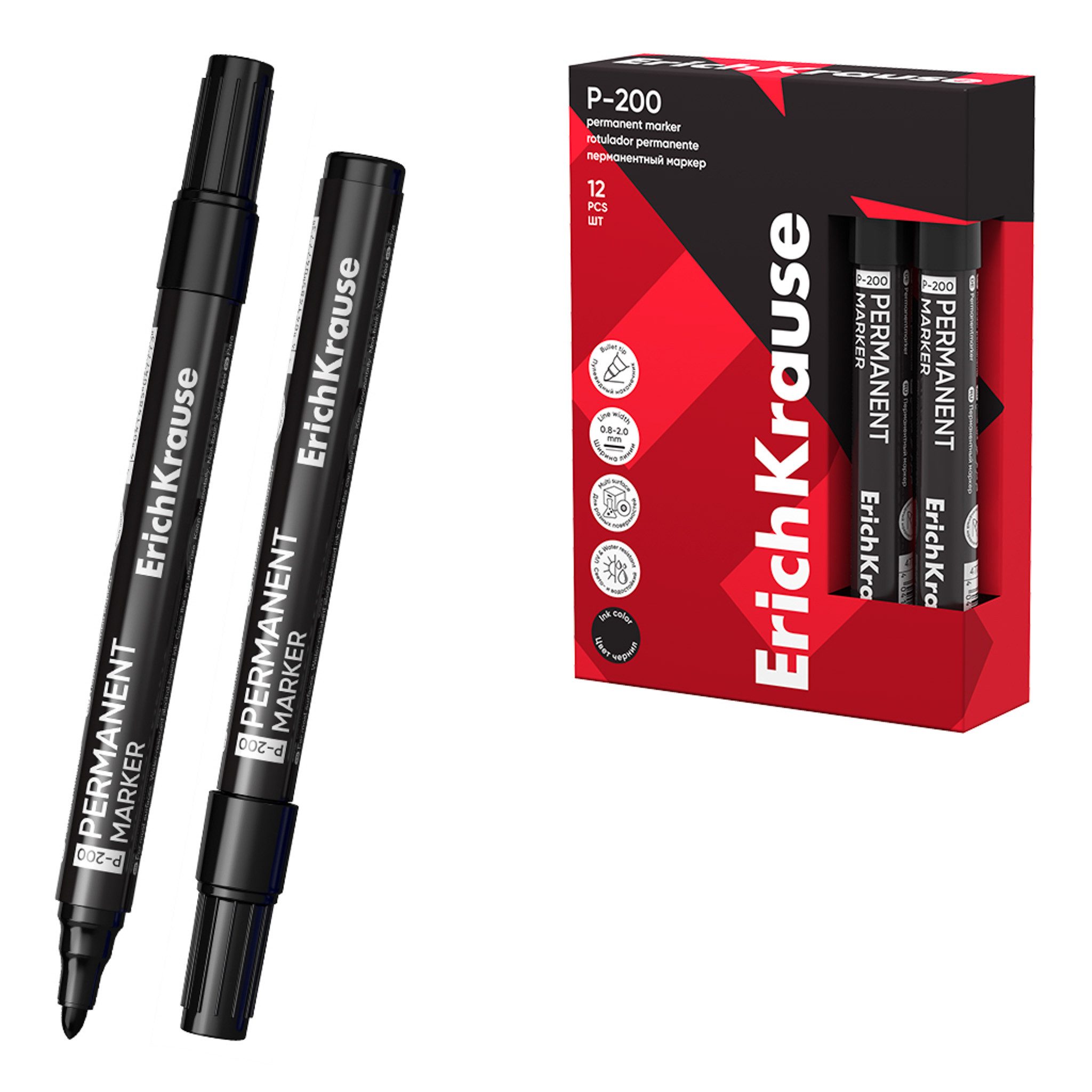 Erich Krause Marker, Permanent Marker P-200 wasserfest 0,8-2mm Schwarz 12er Pack