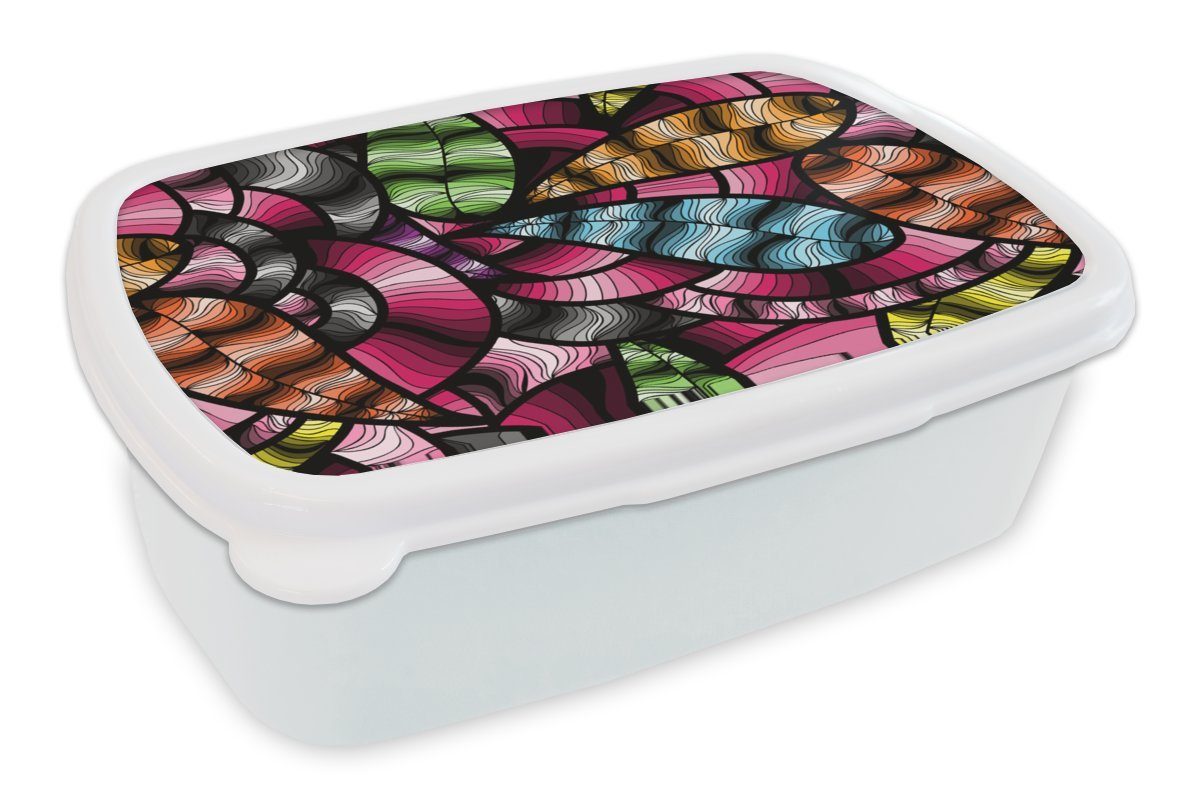 MuchoWow Lunchbox Muster - Pflanze - Abstrakt - Dschungel, Kunststoff, (2-tlg), Brotbox für Kinder und Erwachsene, Brotdose, für Jungs und Mädchen weiß